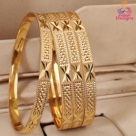 Gold Plated Daily Wear Bangles Set of 4| 1 Gram Gold Traditional South Indian Bangles bracelet| Star Pattern Bangles| Gift for Her