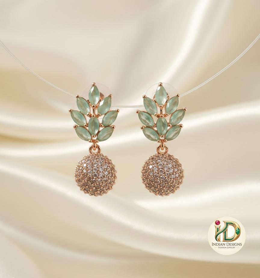 Rose Gold Micro Pavé Ball Drop Earrings| Sparkling CZ Marquise Leaf Dangle Earrings| Elegant Rose Gold Earrings for Weddings| Gift for her