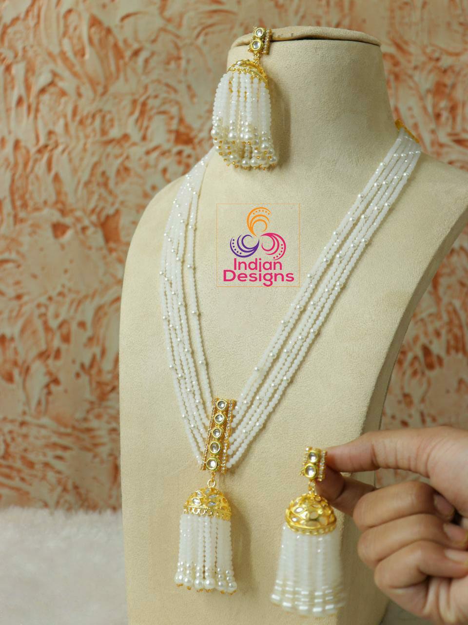 Pink Beads Long Jhumka Necklace |Multi stranded Rani Haar Indian Bollywood Necklace and jhumka Earrings |Wedding party Jewelry |gift for her