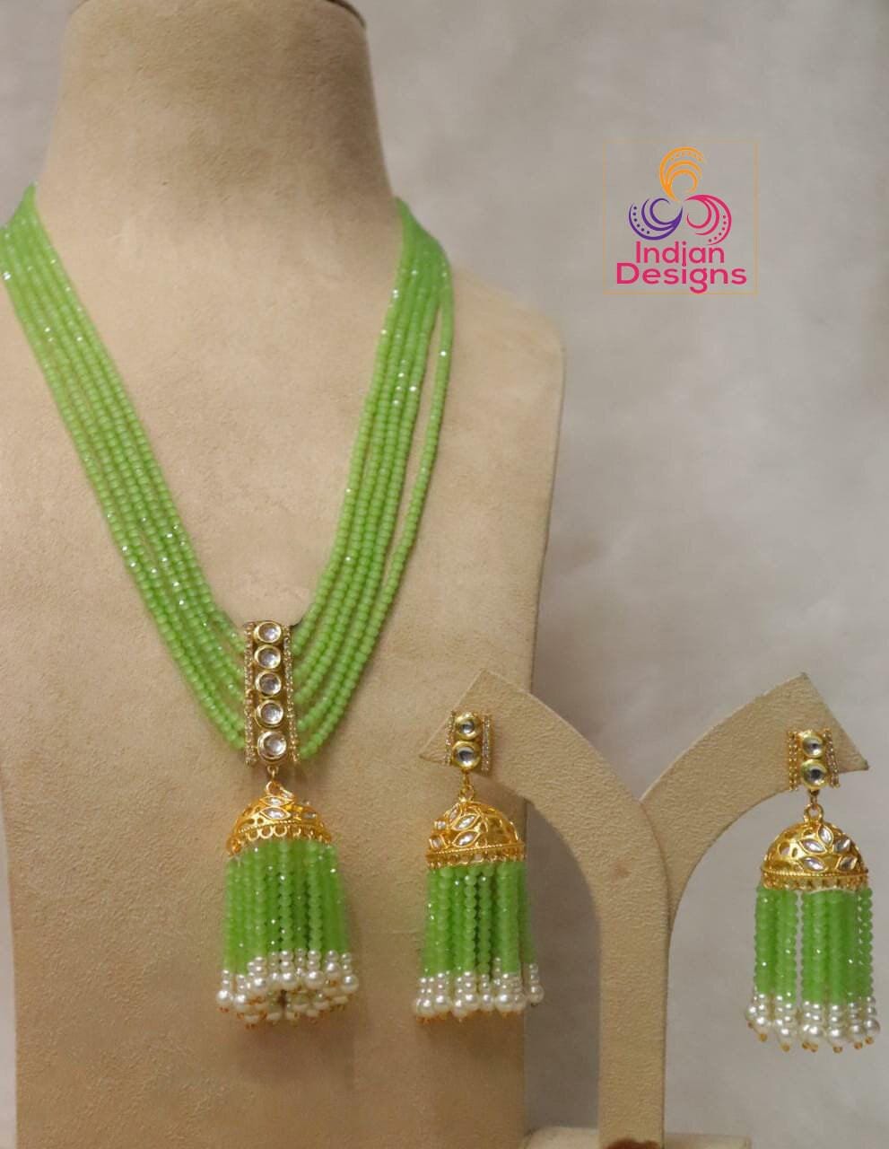 Pink Beads Long Jhumka Necklace |Multi stranded Rani Haar Indian Bollywood Necklace and jhumka Earrings |Wedding party Jewelry |gift for her