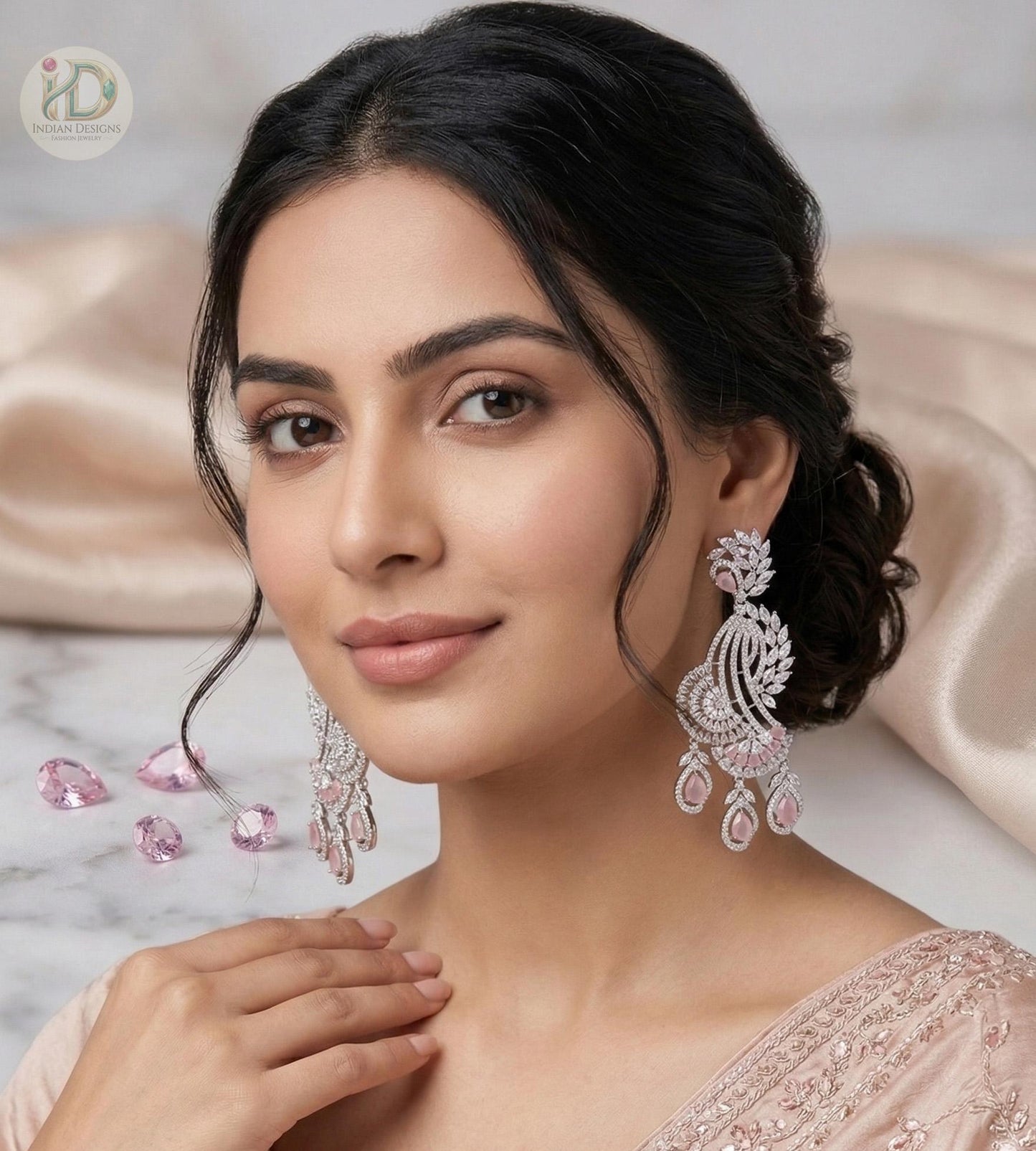 Rose gold american diamond indian wedding earrings | statement bridal earrings | bollywood jewelry chandbalis | pakistani fashion earrings