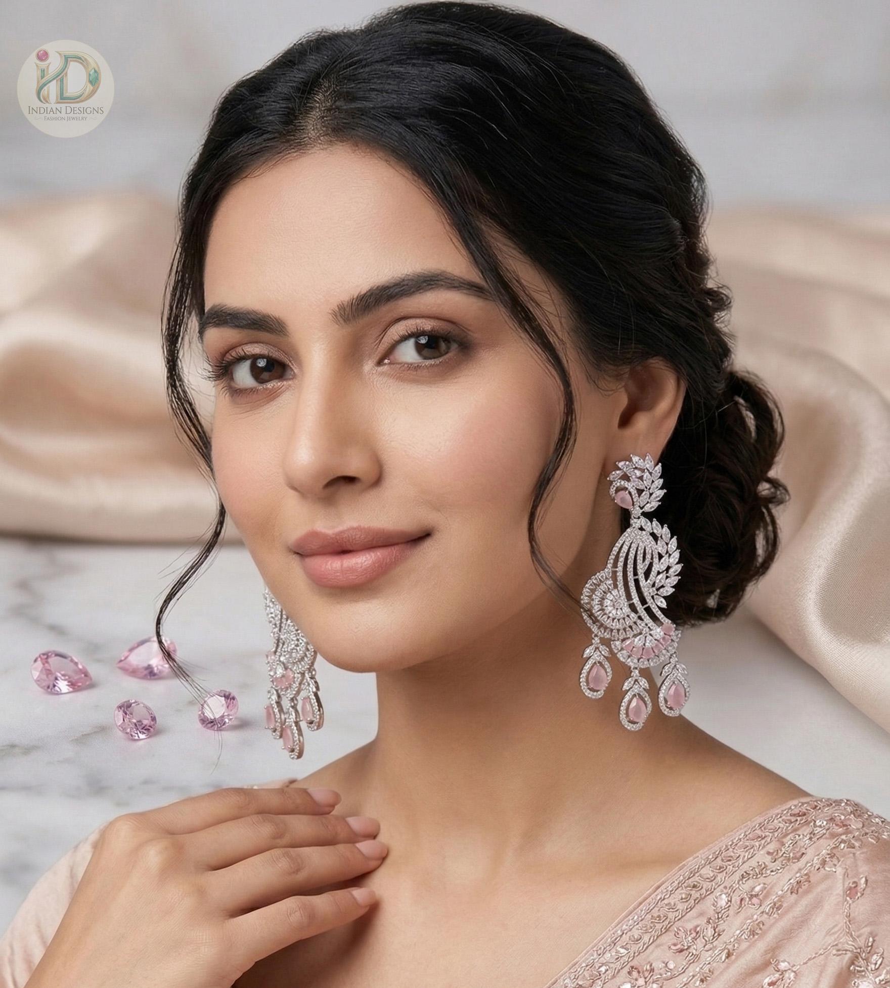Rose gold american diamond indian wedding earrings | statement bridal earrings | bollywood jewelry chandbalis | pakistani fashion earrings