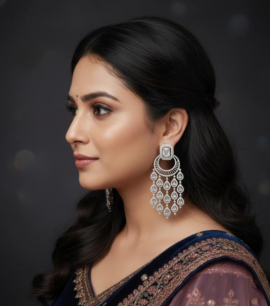 American Diamond Dangle Earrings with Maang tikka| Crystal Drop Earrings, Bollywood Bridal Jewelry, Wedding Earrings for Women| Gift for her