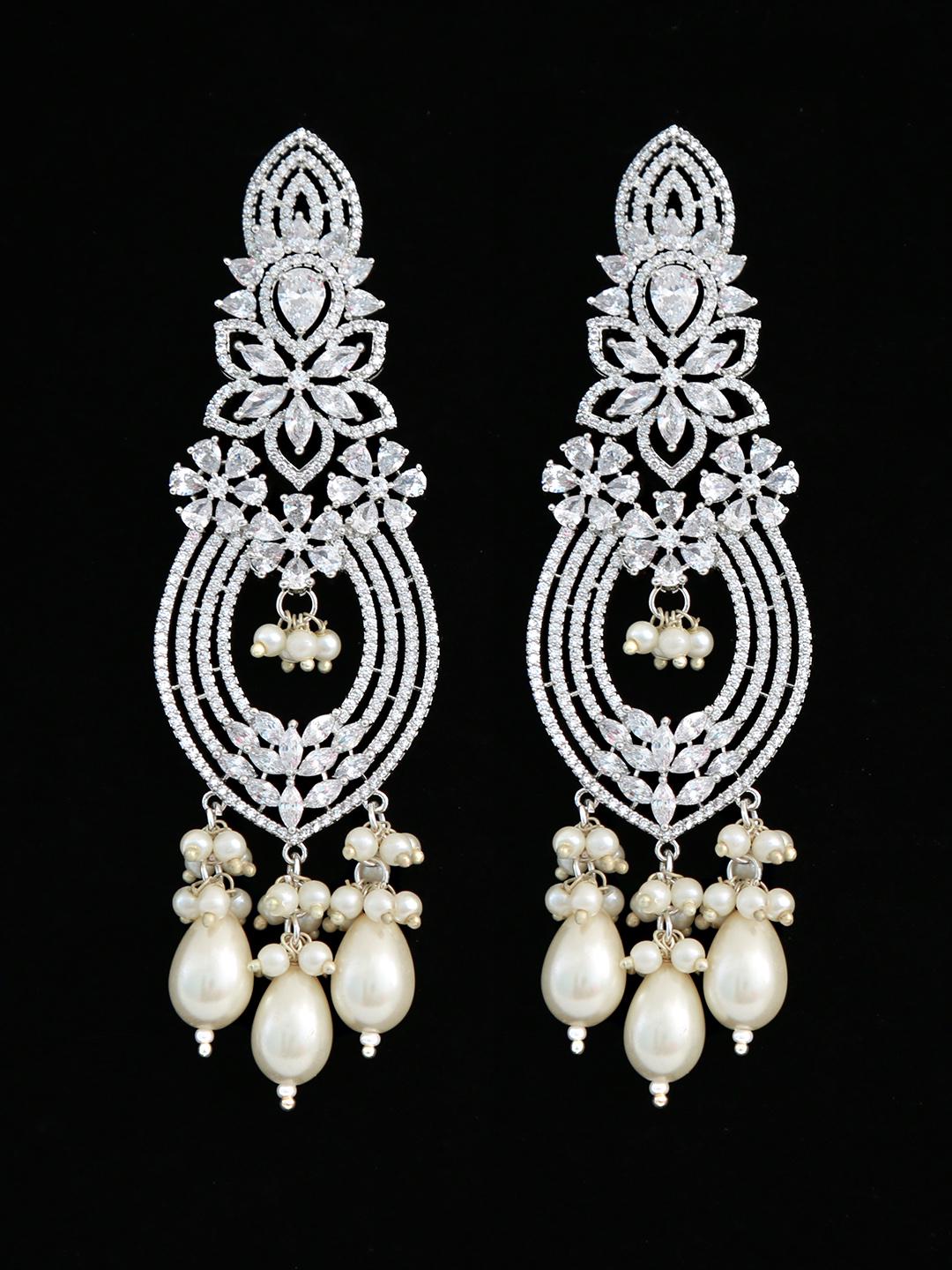 Rose gold American Diamond earrings bridal | Floral design diamond earrings in Gold Rose | Earrings Bollywood style | Statement earrings
