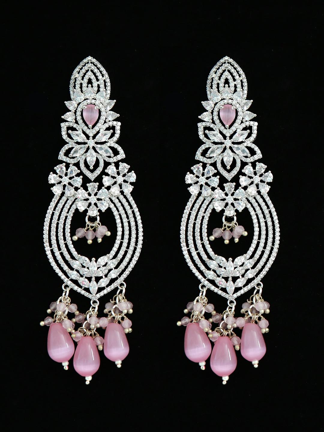 Rose gold American Diamond earrings bridal | Floral design diamond earrings in Gold Rose | Earrings Bollywood style | Statement earrings