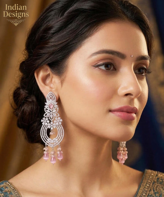 Rose gold American Diamond earrings bridal | Floral design diamond earrings in Gold Rose | Earrings Bollywood style | Statement earrings