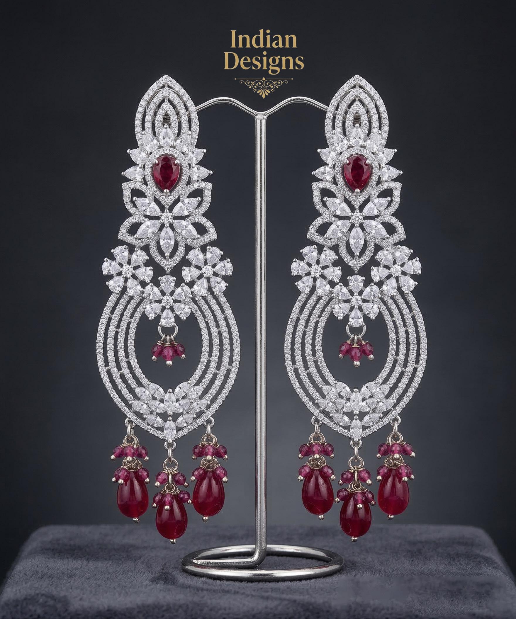 Rose gold American Diamond earrings bridal | Floral design diamond earrings in Gold Rose | Earrings Bollywood style | Statement earrings