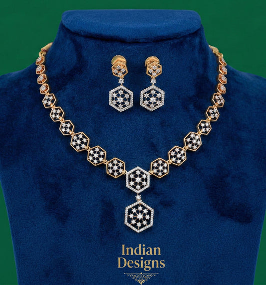 Geometric Hexagon CZ Diamond Gold tone Necklace & Earring Jewelry Set for Women| Dainty and Contemporary Bridemaid Gift| Gift for Her