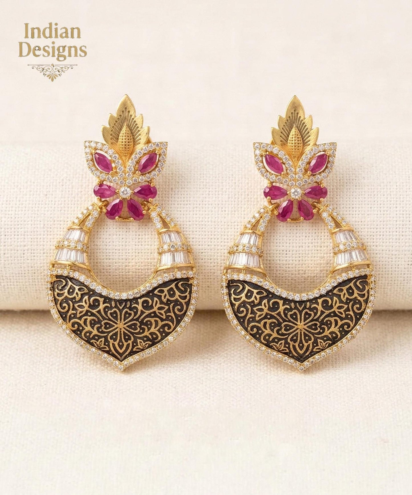 Antique Gold Chandbali Earrings| Indian Nakshi Fusion Jhumka| Ruby Emerald Statement Earrings| Bollywood Party Wear Earrings| Gift for her