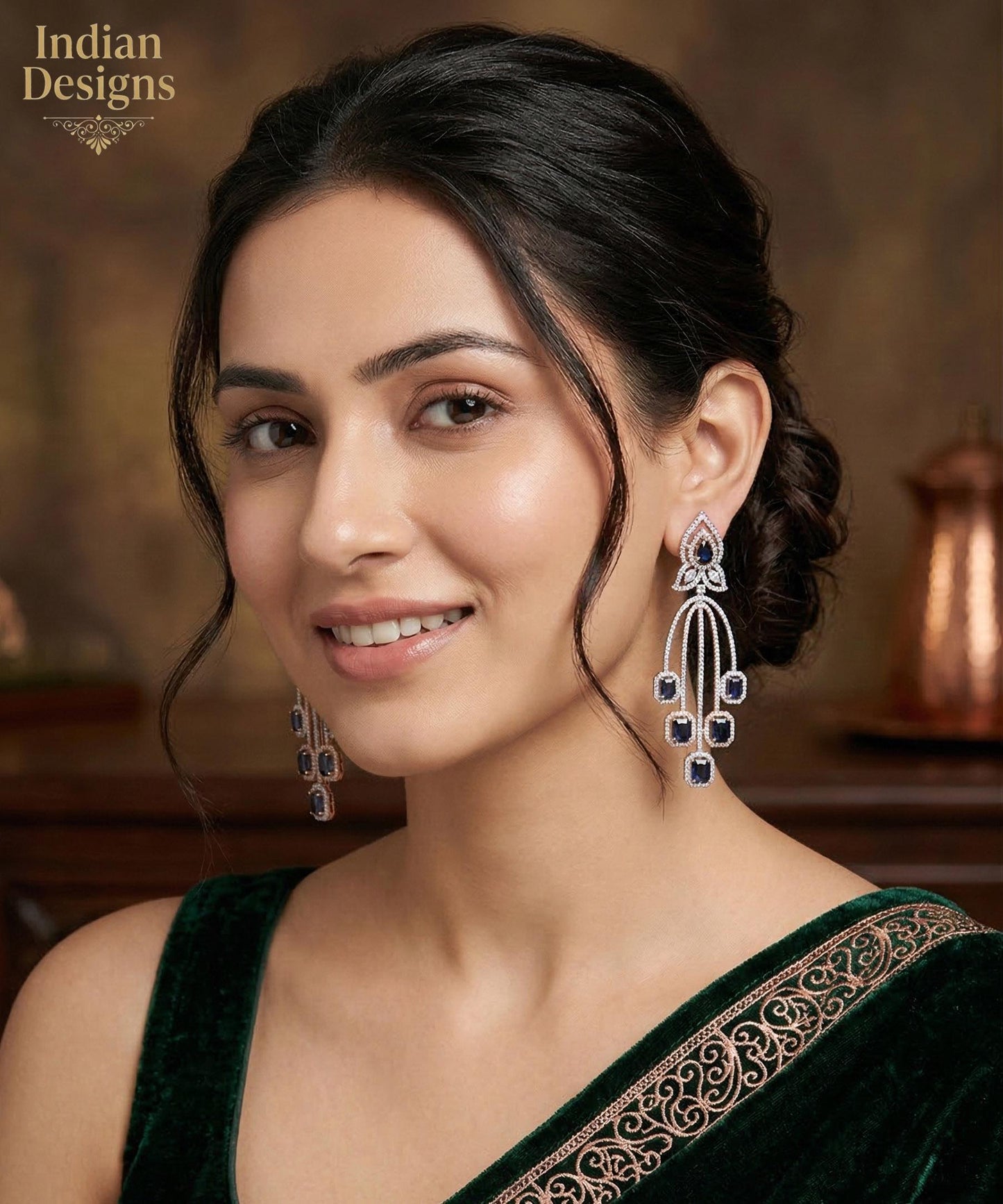 Rose Gold Plated Cubic Zirconia CZ Chandelier Art Deco Wedding Earrings|Bridal Fashion Earrings|Simple long earrings|Indian Earrings