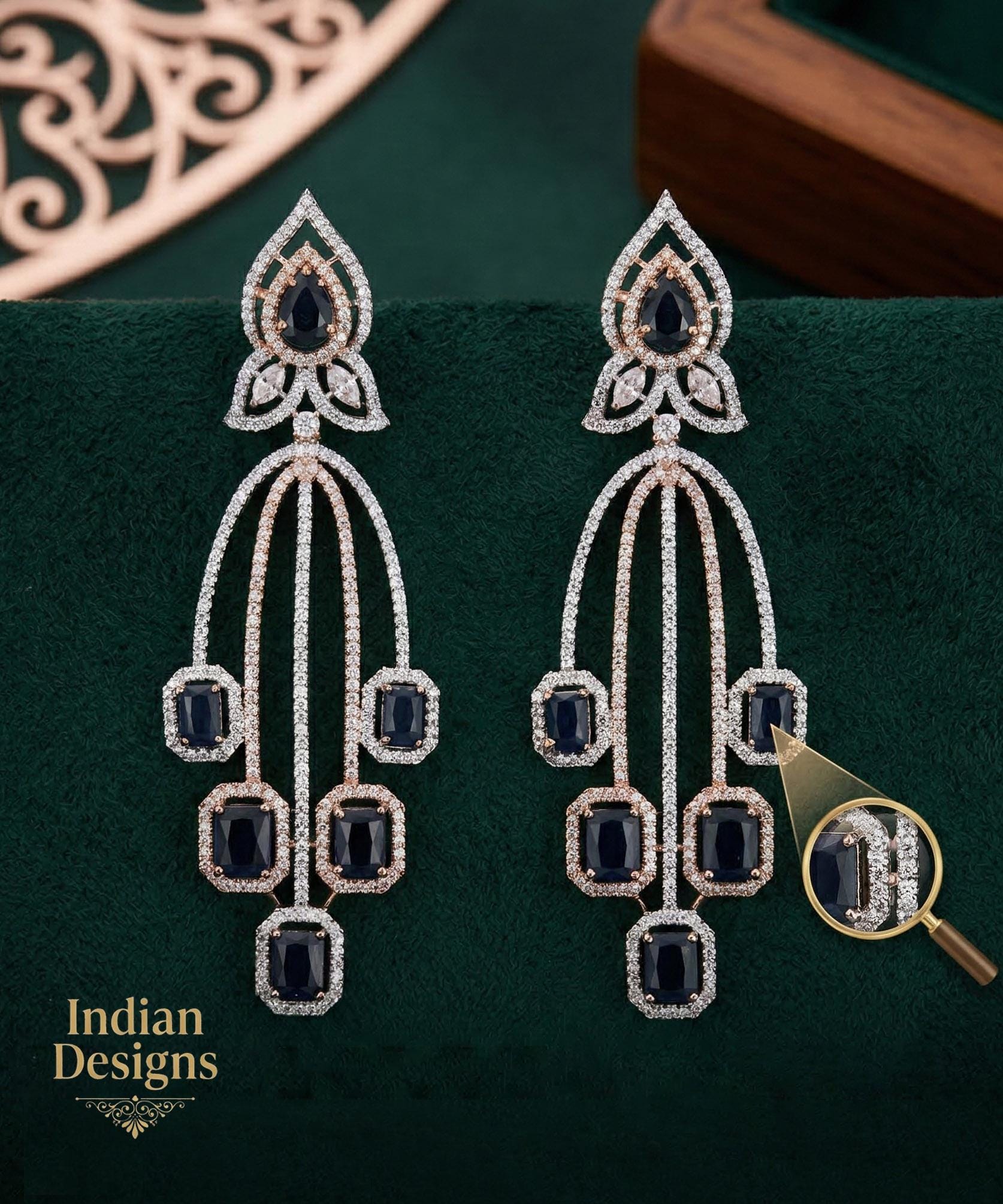 Rose Gold Plated Cubic Zirconia CZ Chandelier Art Deco Wedding Earrings|Bridal Fashion Earrings|Simple long earrings|Indian Earrings