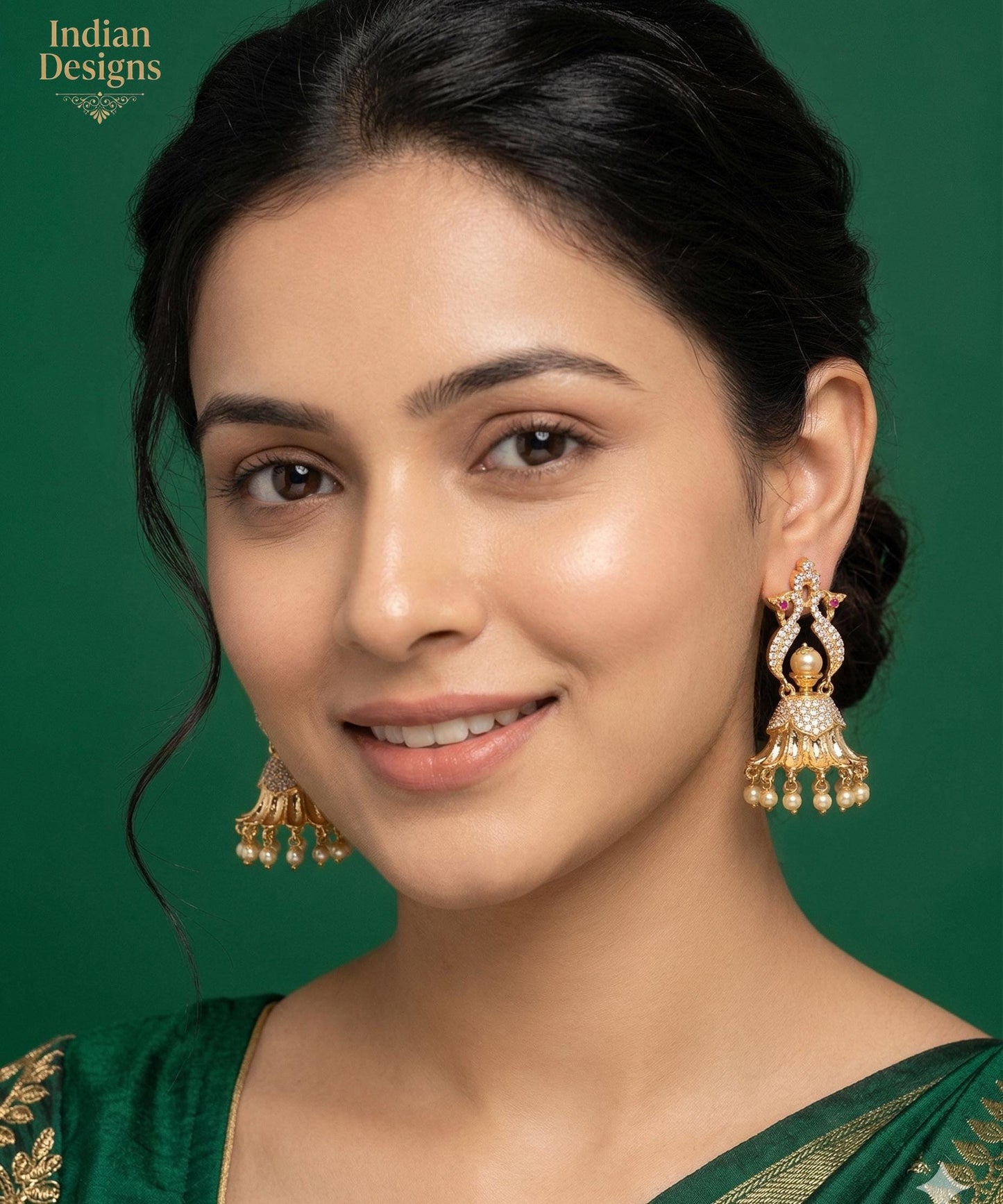 Gold Plated Pearl jhumka earrings| Ad stone Bridal jhumka earrings| South Indian wedding Jhumka Jhumki earrings| AmericanDiamond earrings
