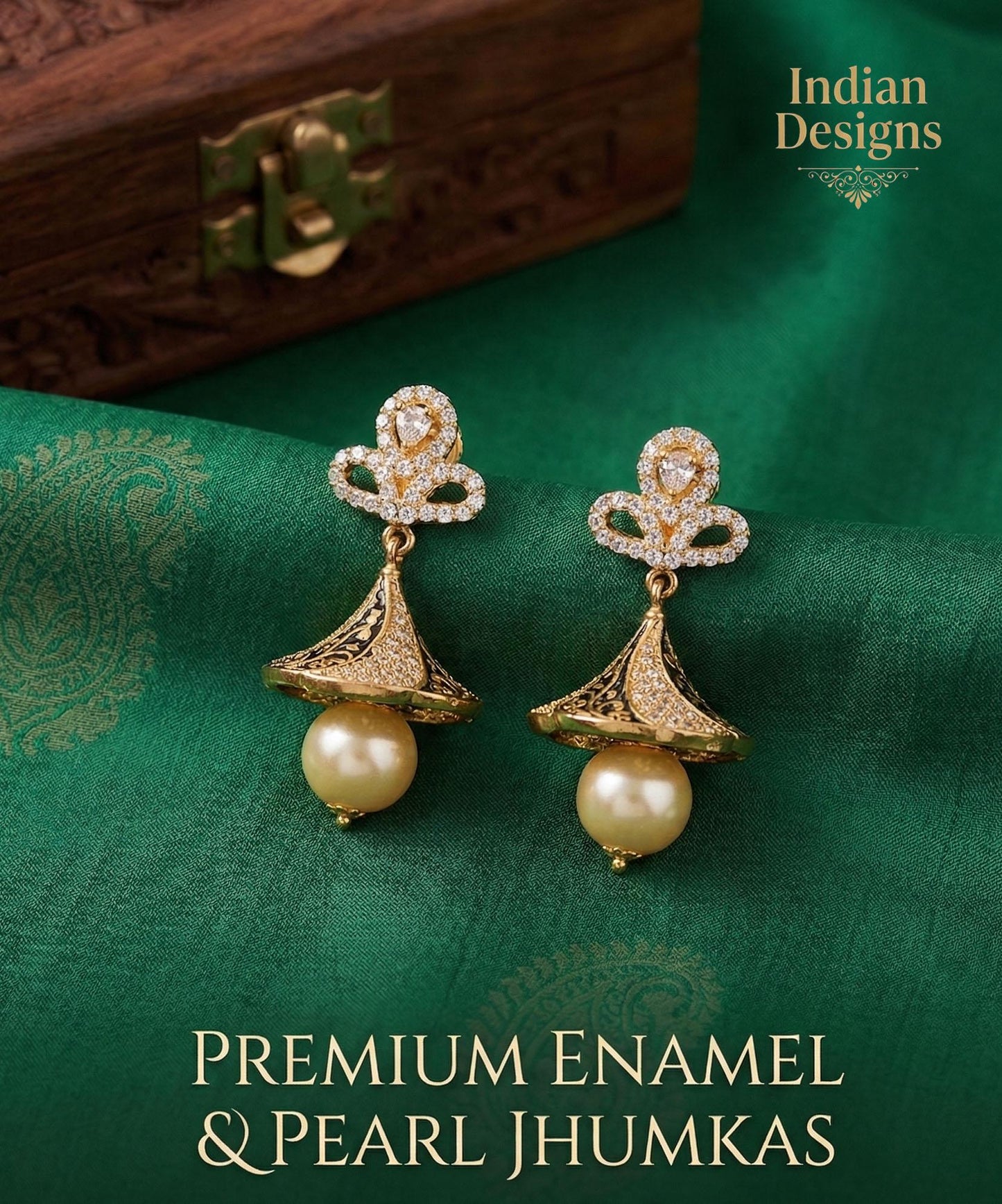 CZ Fashion Jewelry Ethnic Pearl Jhumka Earrings|American Diamond Clear CZ Fashion Jewelry|South Indian Earrings|Artificial Jewelry