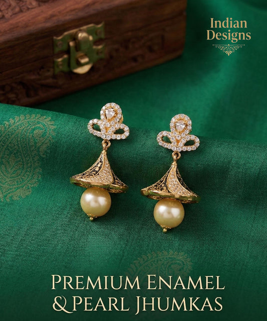 CZ Fashion Jewelry Ethnic Pearl Jhumka Earrings|American Diamond Clear CZ Fashion Jewelry|South Indian Earrings|Artificial Jewelry