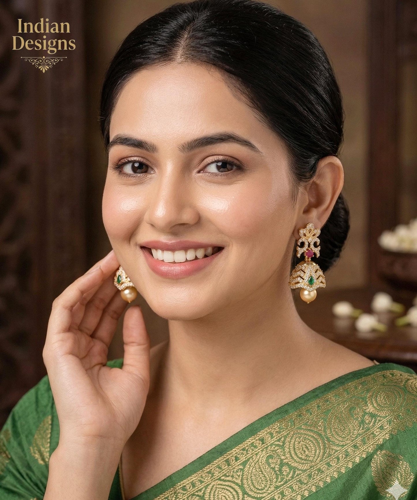 CZ Fashion Jewelry Ethnic Pearl Jhumka Earrings|American Diamond Clear CZ Fashion Jewelry|South Indian Earrings|Artificial Jewelry