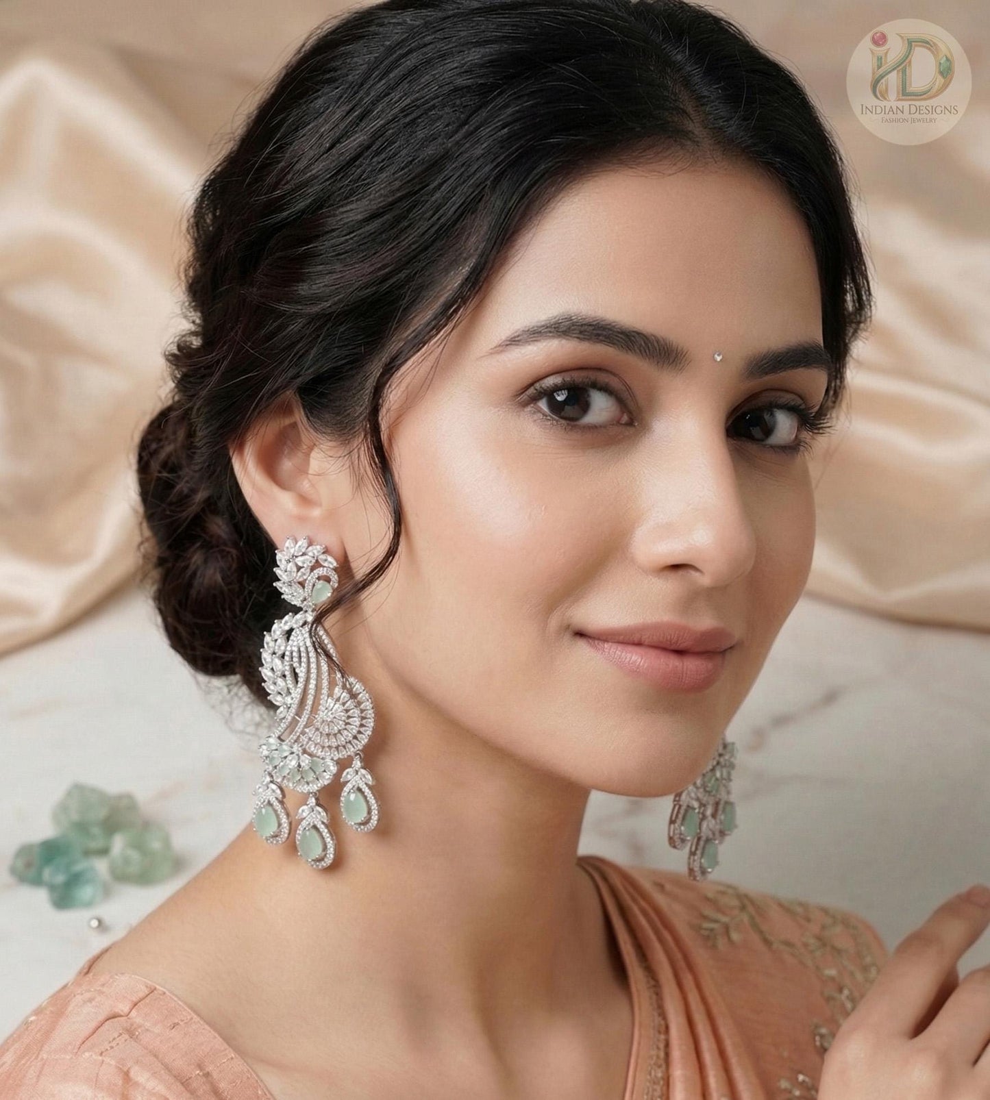 Rose gold american diamond indian wedding earrings | statement bridal earrings | bollywood jewelry chandbalis | pakistani fashion earrings