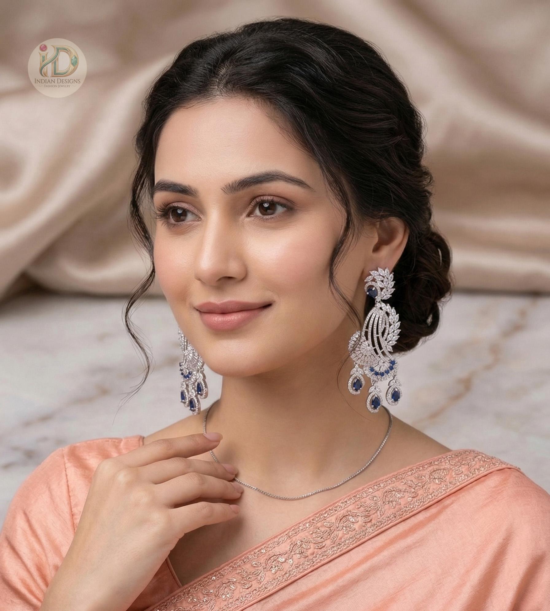 Rose gold american diamond indian wedding earrings | statement bridal earrings | bollywood jewelry chandbalis | pakistani fashion earrings