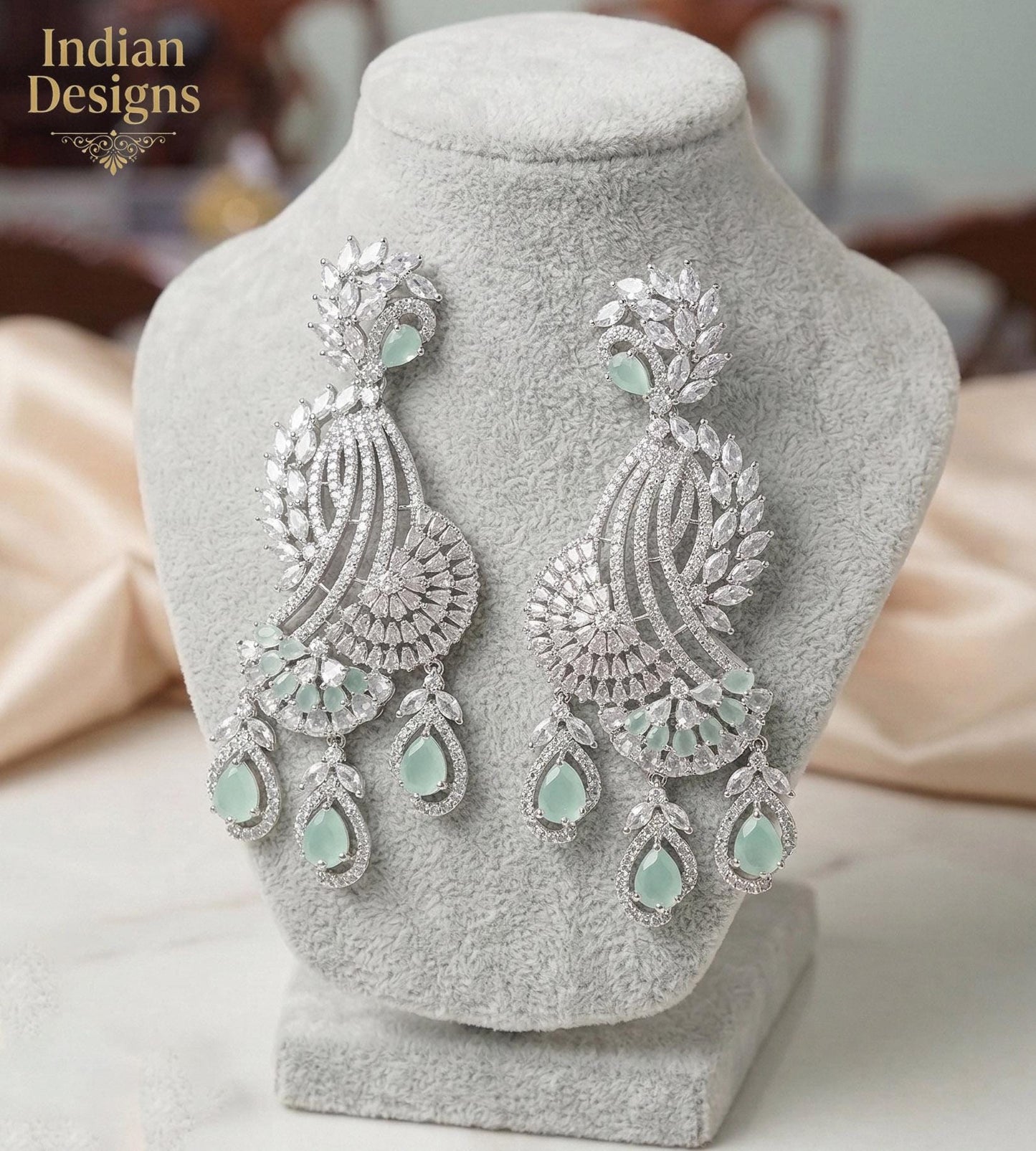 Rose gold american diamond indian wedding earrings | statement bridal earrings | bollywood jewelry chandbalis | pakistani fashion earrings