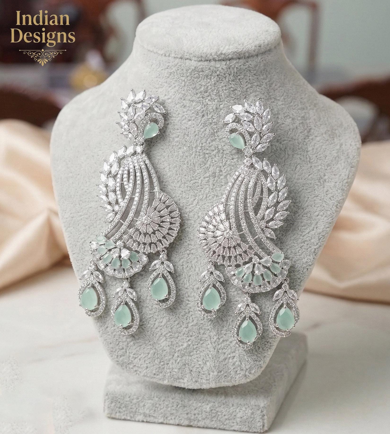 Rose gold american diamond indian wedding earrings | statement bridal earrings | bollywood jewelry chandbalis | pakistani fashion earrings