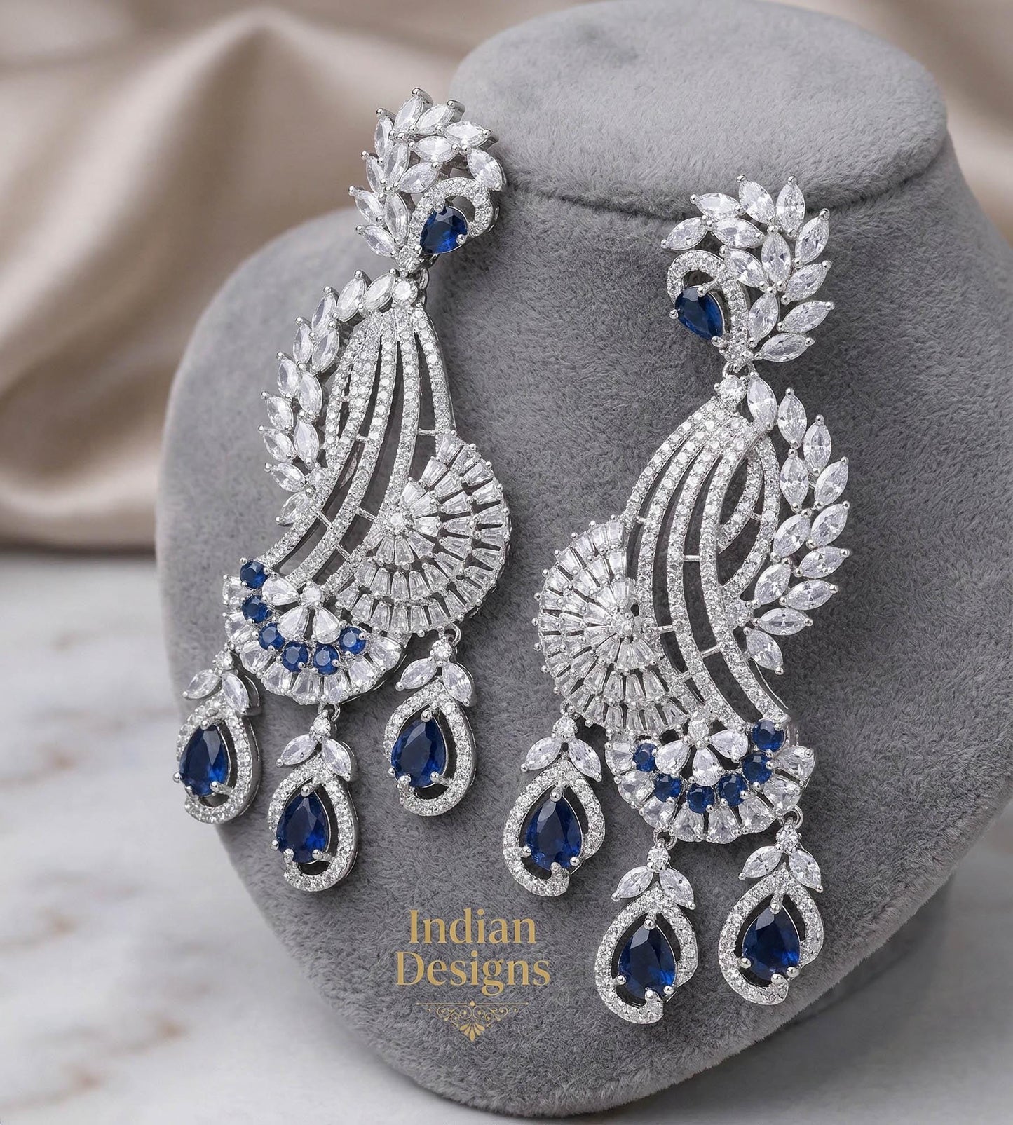 Rose gold american diamond indian wedding earrings | statement bridal earrings | bollywood jewelry chandbalis | pakistani fashion earrings