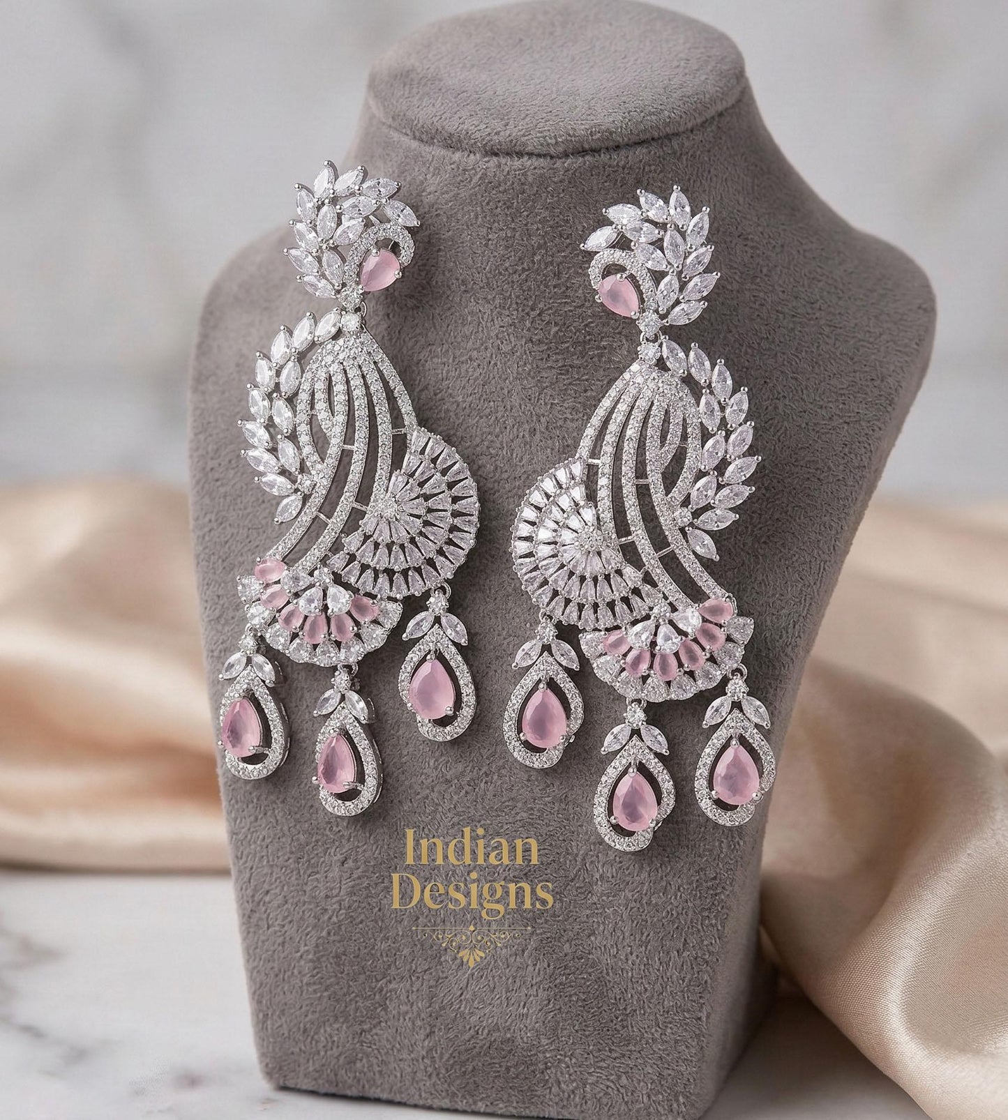 Rose gold american diamond indian wedding earrings | statement bridal earrings | bollywood jewelry chandbalis | pakistani fashion earrings