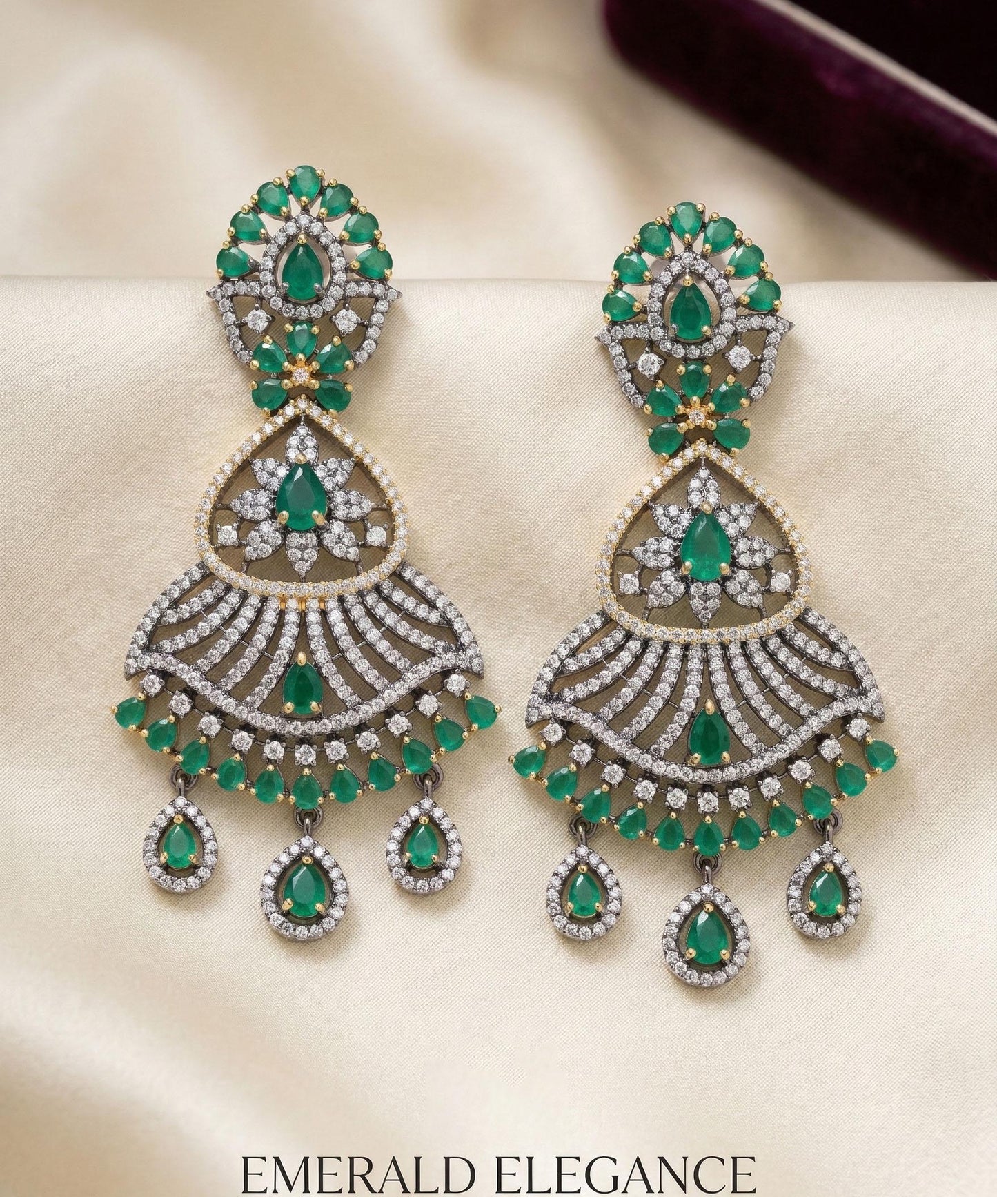 Two Tone Silver Golden Plated Antique Finish Oxidized Earrings with Clear Stones