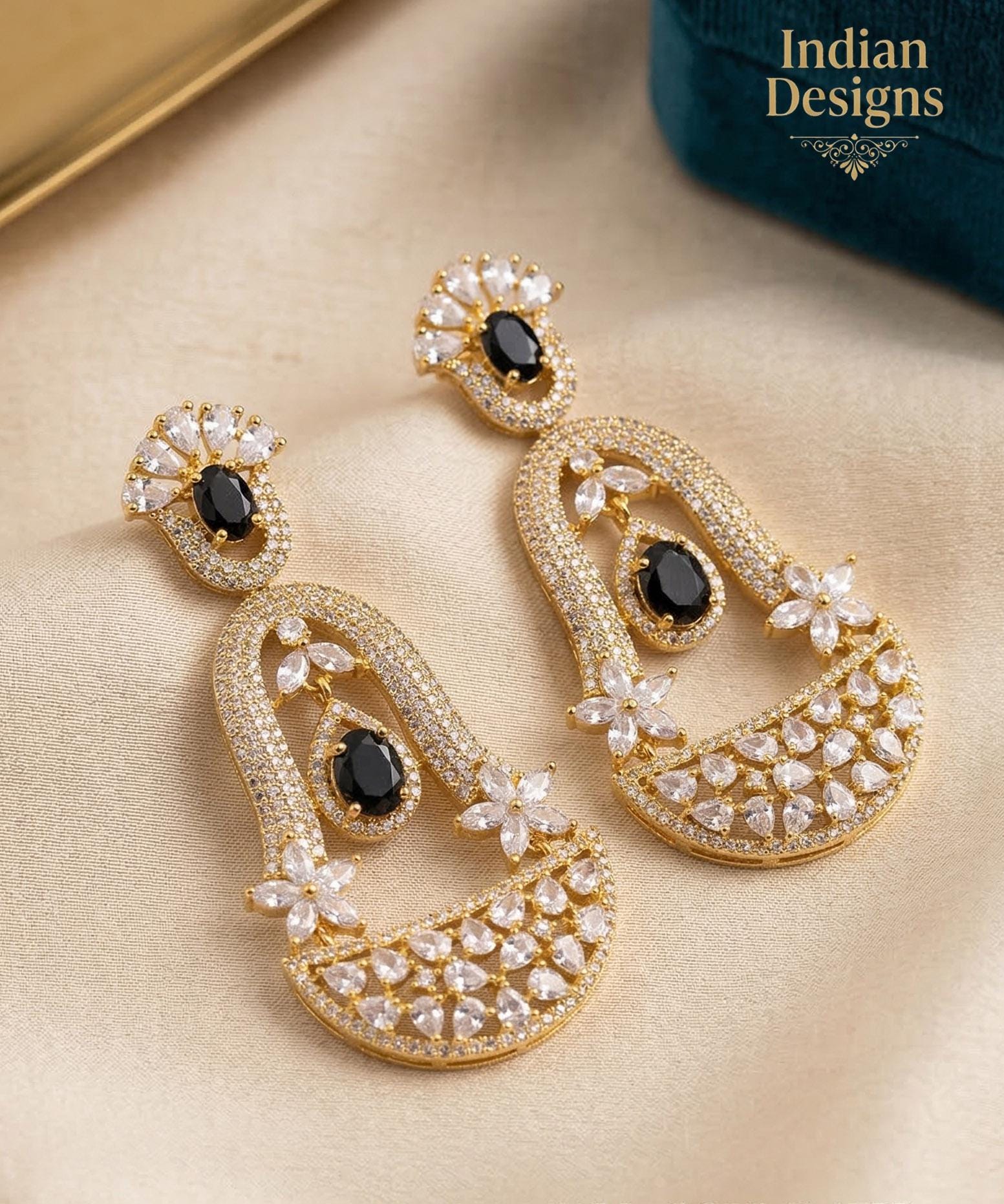 Gold tone Crystal chandelier earrings| Bollywood Statement Earrings| American Diamond Chandbali| Indian CZ Bell Drop Earrings| Gift for her