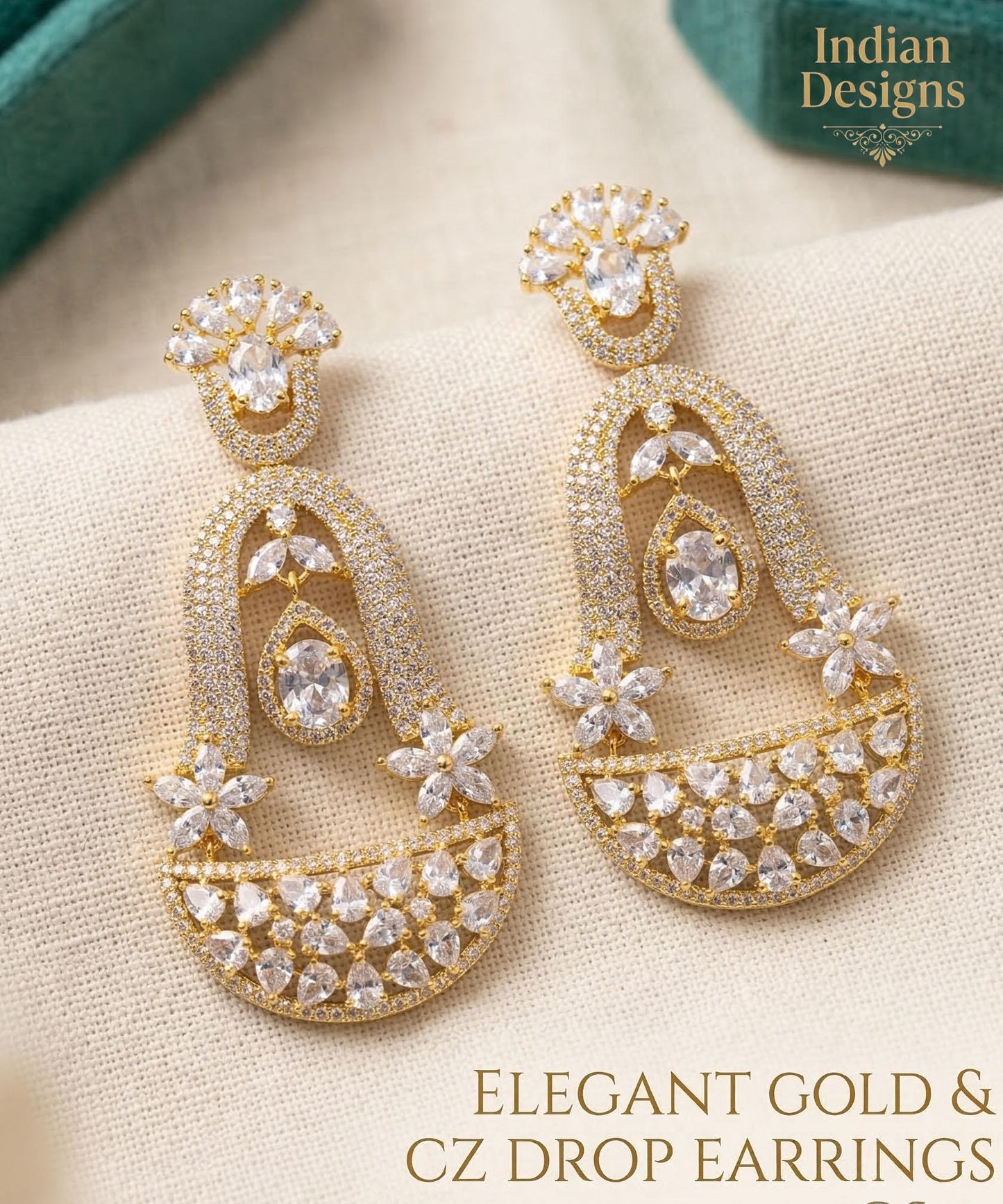 Gold tone Crystal chandelier earrings| Bollywood Statement Earrings| American Diamond Chandbali| Indian CZ Bell Drop Earrings| Gift for her