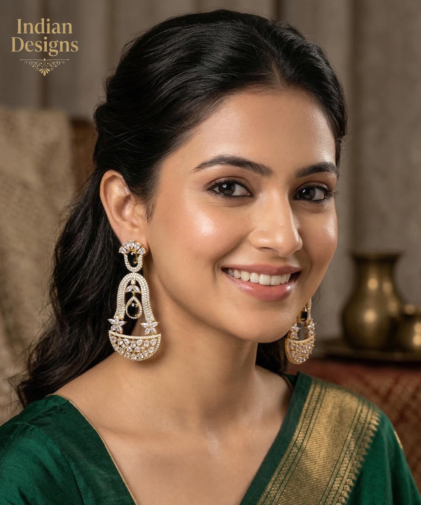 Gold tone Crystal chandelier earrings| Bollywood Statement Earrings| American Diamond Chandbali| Indian CZ Bell Drop Earrings| Gift for her