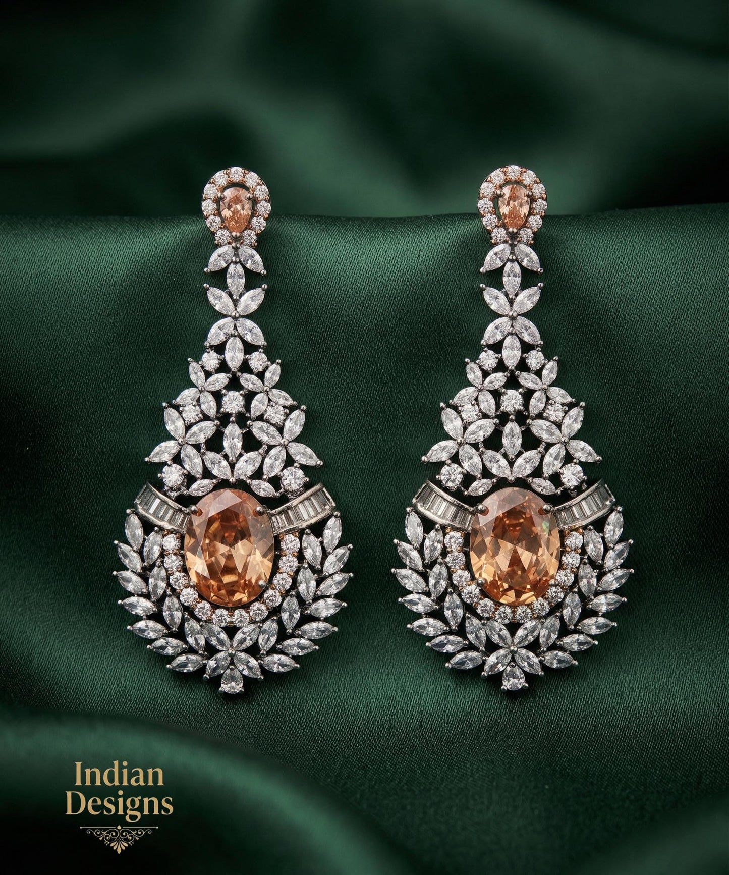 American Diamond Ruby stone Long Earrings| Indian Earrings| Silver Plated AD Stone Dangler Earrings| Statement Earrings| Wedding Earrings