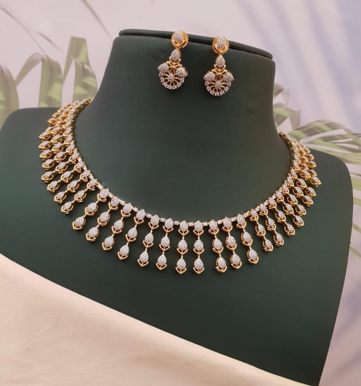 AD stone Choker necklace and Earrings| Statement necklace| Lightweight party wear Jewelry| Indian Wedding jewelry| Gift for her