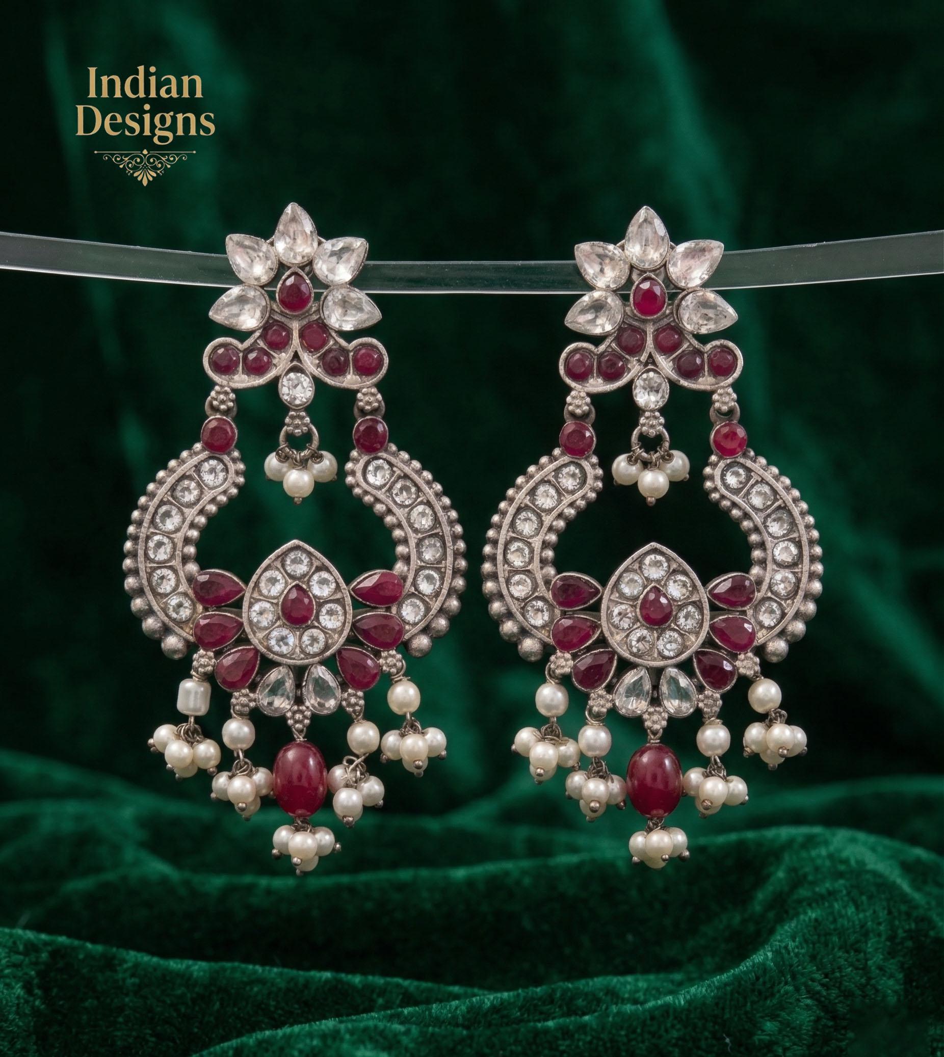 Oxidized silver chandbali earrings |light weight german silver chandbali earrings |indian bollywood fashion dangle earrings with pearl drops