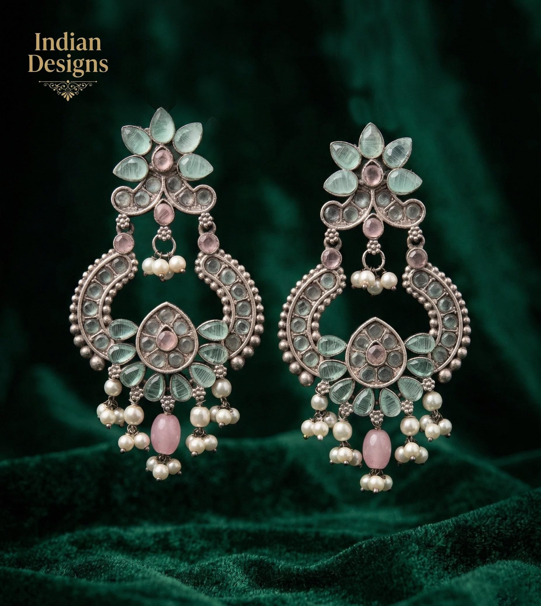 Oxidized silver chandbali earrings |light weight german silver chandbali earrings |indian bollywood fashion dangle earrings with pearl drops