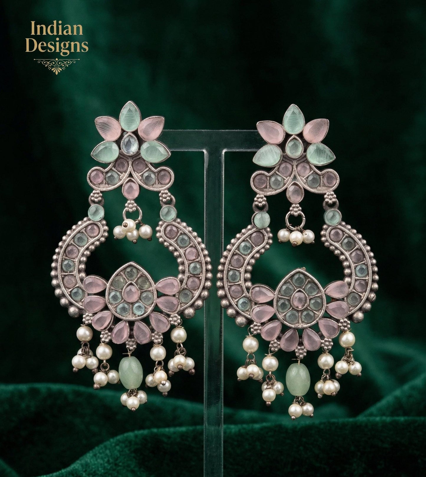 Oxidized silver chandbali earrings |light weight german silver chandbali earrings |indian bollywood fashion dangle earrings with pearl drops