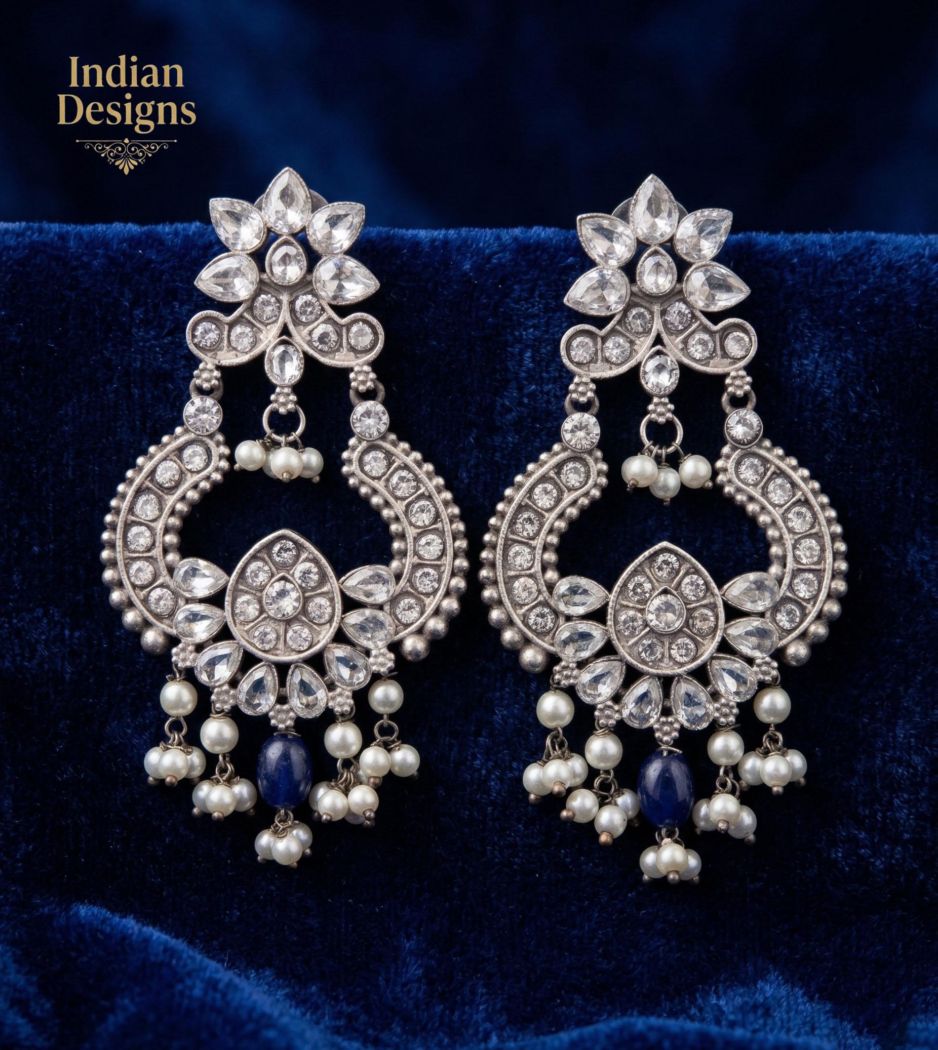 Oxidized silver chandbali earrings |light weight german silver chandbali earrings |indian bollywood fashion dangle earrings with pearl drops