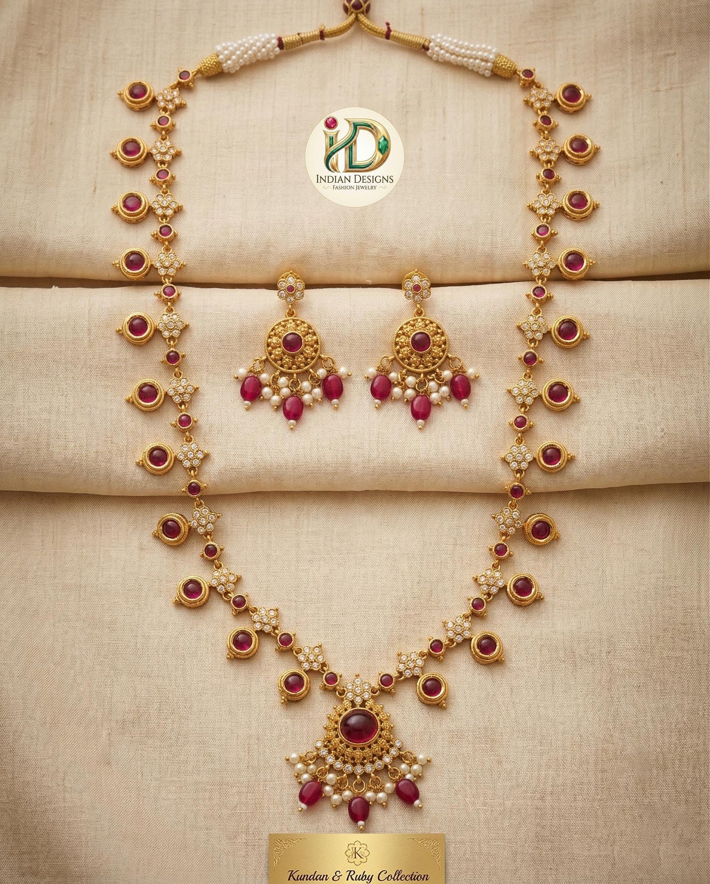Matte Gold Kemp Necklace Set with Earrings| Traditional South Indian Temple Jewelry for Women| Ruby & Emerald Guttapusalu Haram|Gift for her