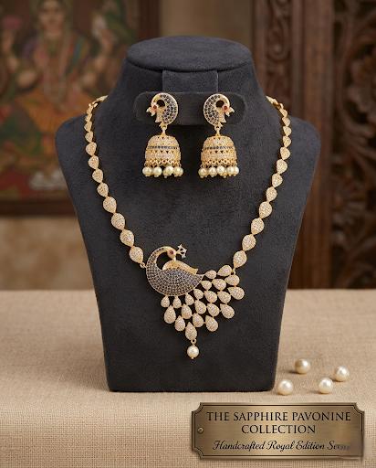 Peacock Design American Diamond Necklace Jhumka set |Gold Plated Peacock CZ American Diamond Necklace with stones |Indian Jhumka earrings
