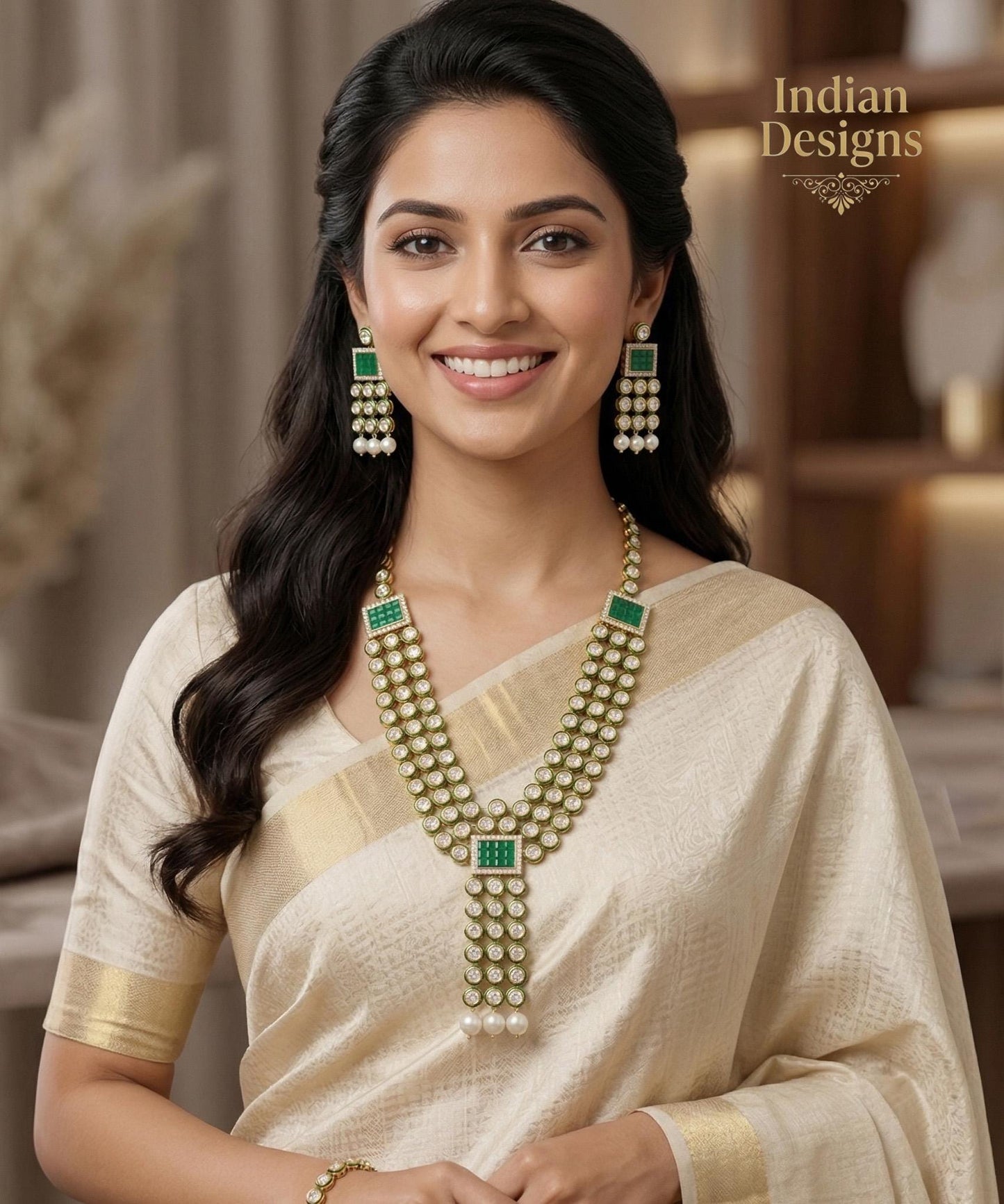 Kundan Meenakari Necklace Set with Earrings| 22k Gold Plated Rani Haar Long Necklace| Festive Wear Polki Jewelry Set for Desi Women USA