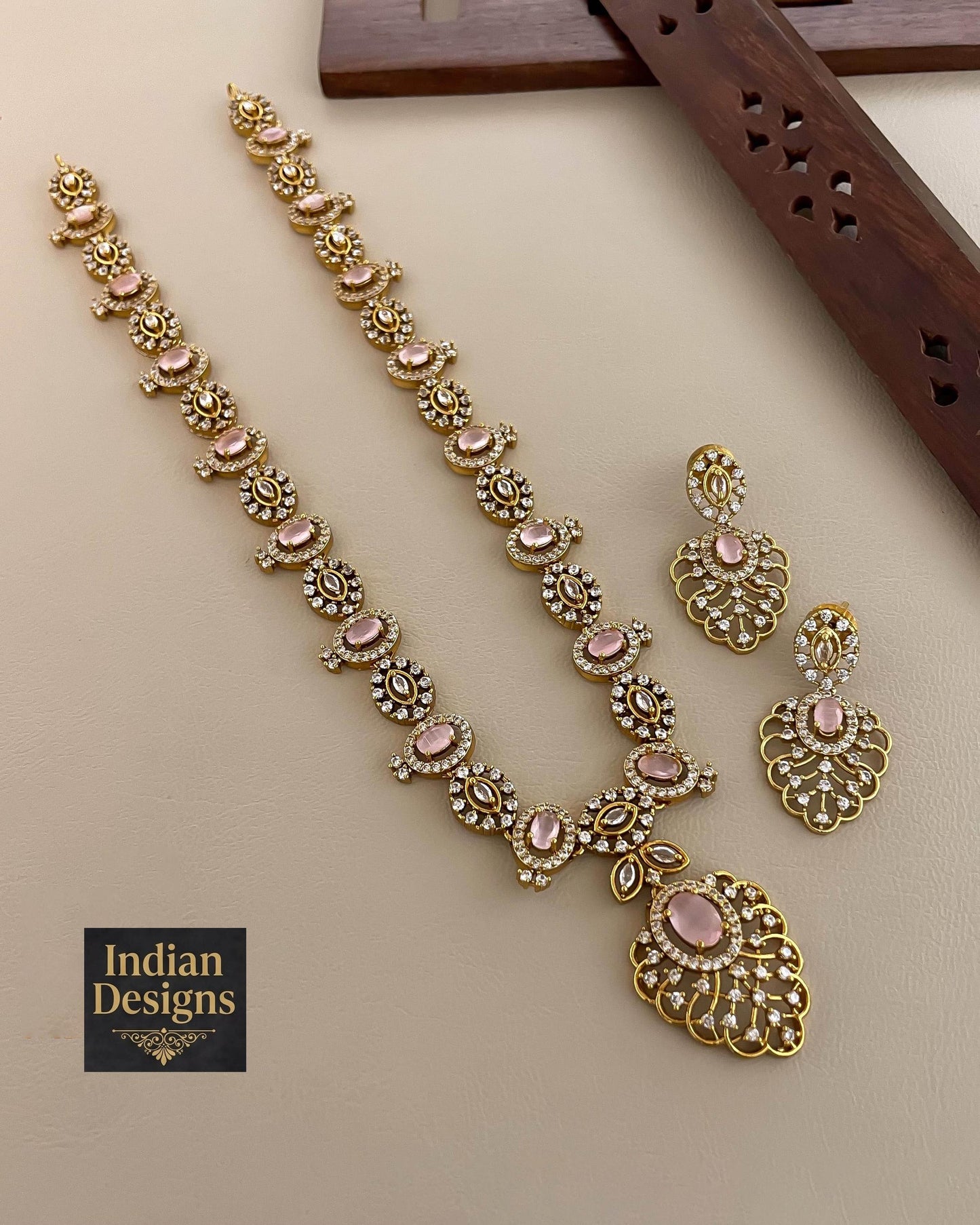 Ruby & Emerald AD Stone Necklace Set| Matte Gold Finish Bridal Jewelry| Long Haram Necklace with Earrings| Indian Wedding Jewelry| Gift set