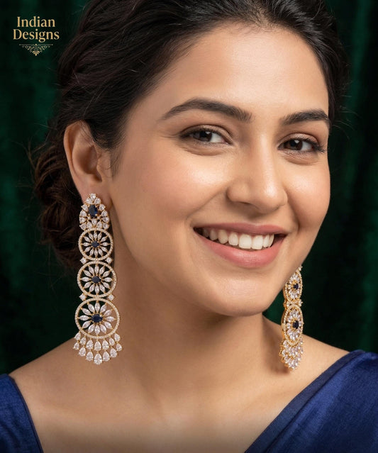 Green Emerald CZ Stones Statement Earrings| Wedding Party wear earrings| American Diamond Luxury dangler earrings| Bollywood style earrings