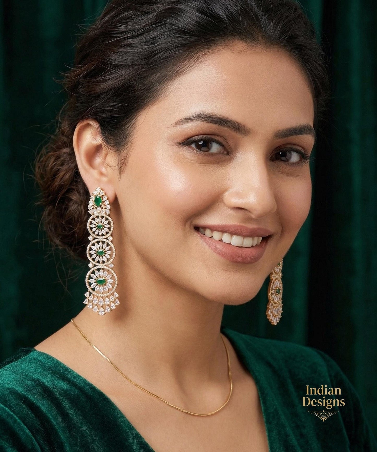 Green Emerald CZ Stones Statement Earrings| Wedding Party wear earrings| American Diamond Luxury dangler earrings| Bollywood style earrings