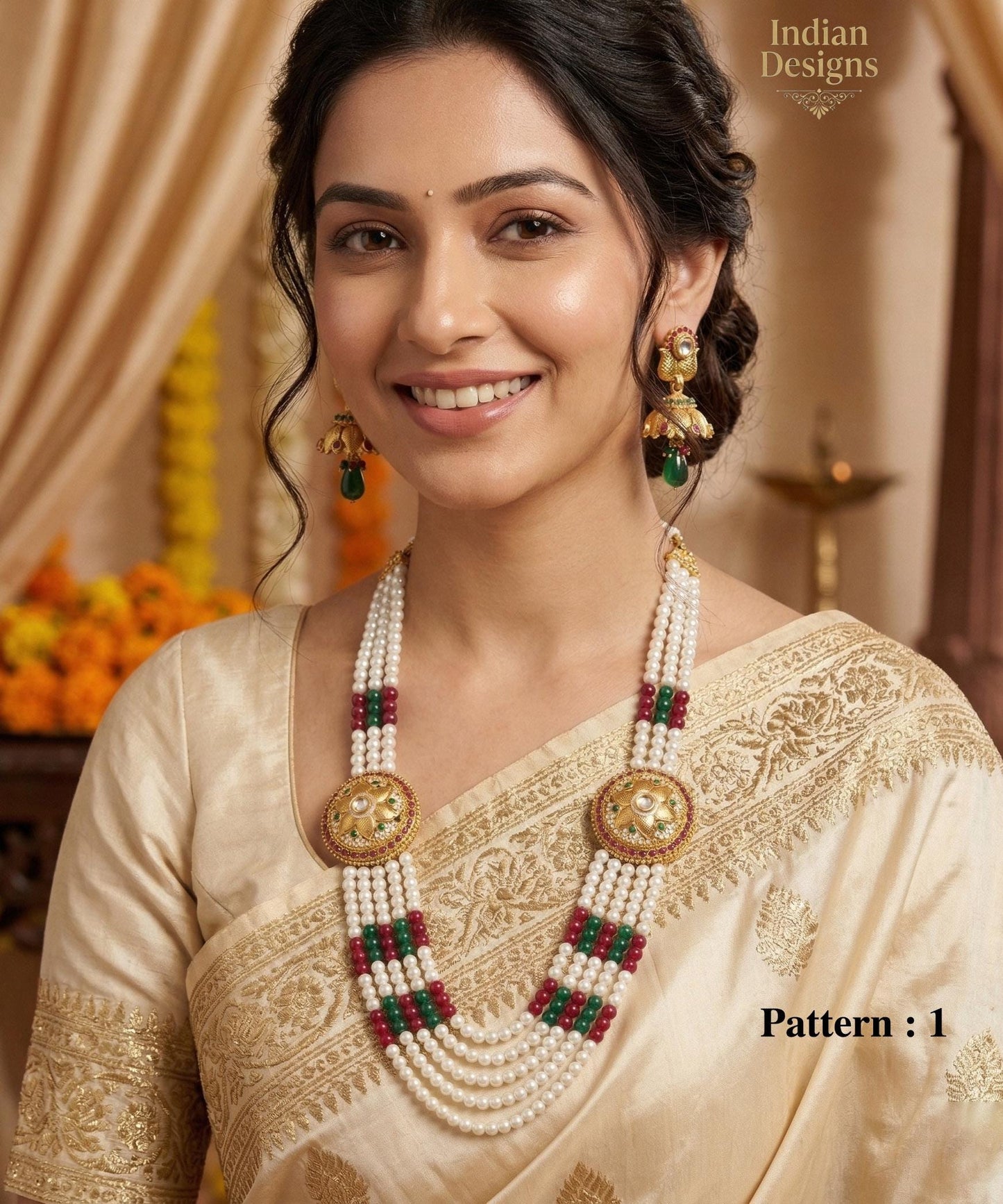 Colorful Faux Pearl Beaded Necklace Jewelry Jhumpa Earrings