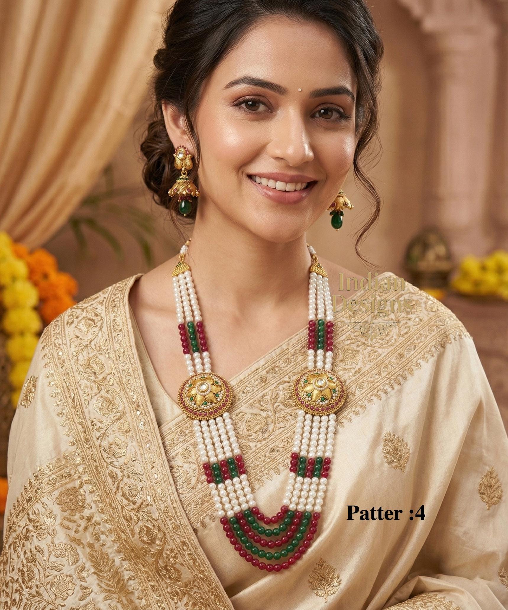 Colorful Faux Pearl Beaded Necklace Jewelry Jhumpa Earrings