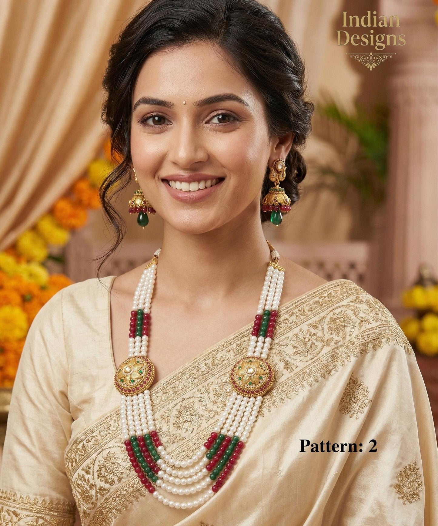 Colorful Faux Pearl Beaded Necklace Jewelry Jhumpa Earrings