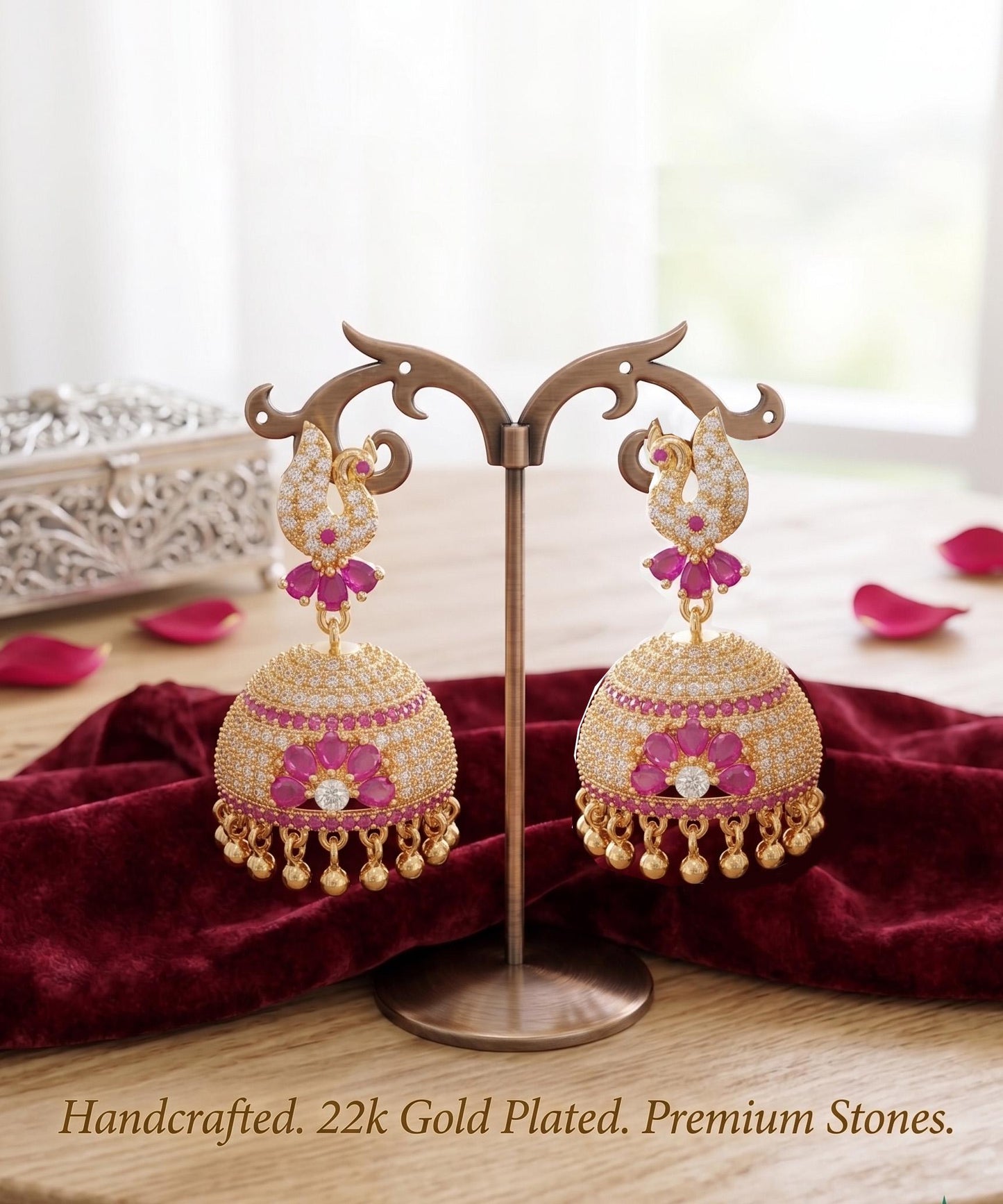 Gold plated ad stone big jhumka earrings | latest designs american diamond emerald ruby stone jhumka jhumki| gift for her
