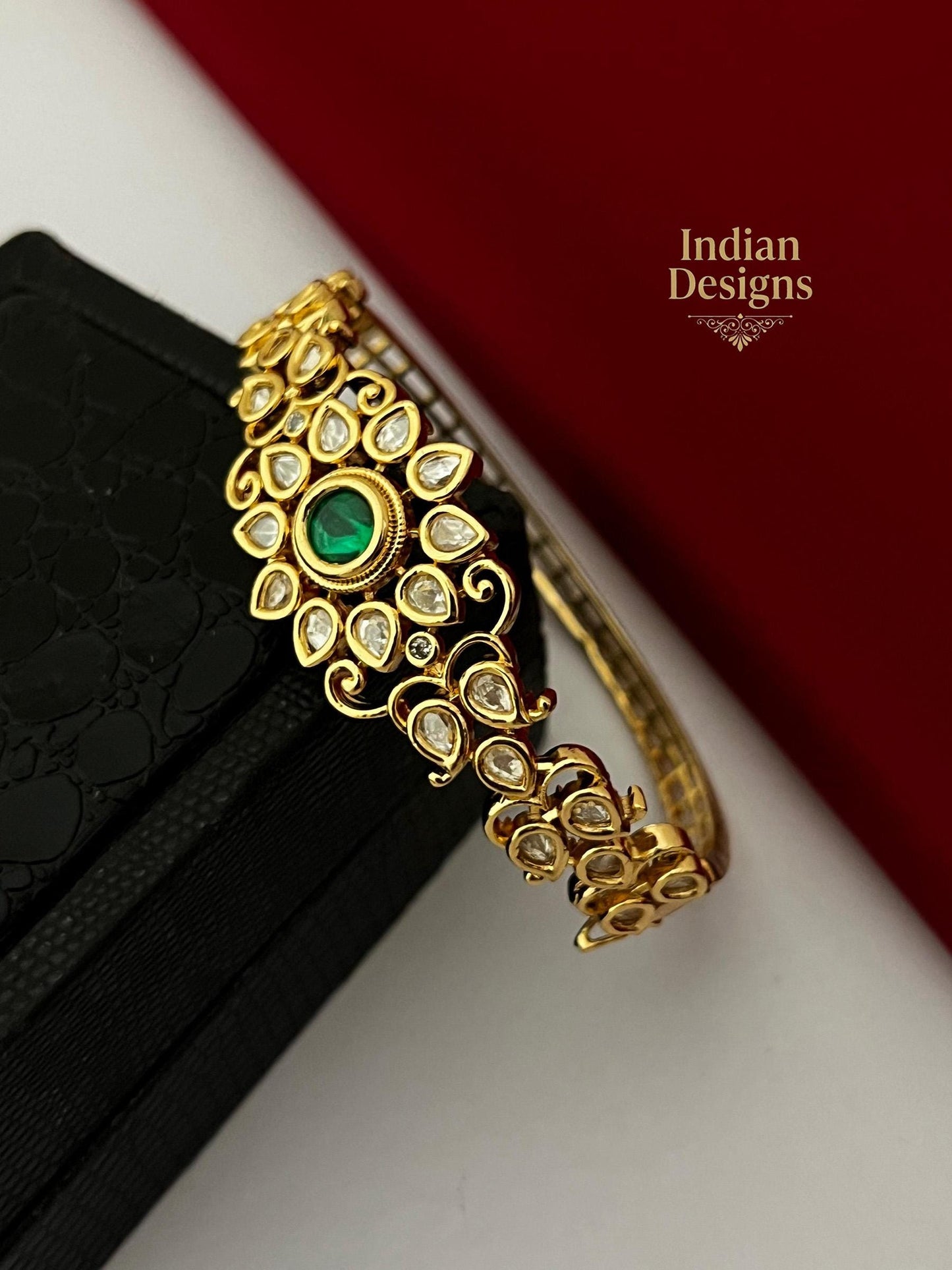 Indian Gold Plated Floral Kada Bangle| Kundan Stone Openable Bracelet| Traditional South Indian Jewelry| Kundan Bangle| Gift for Her