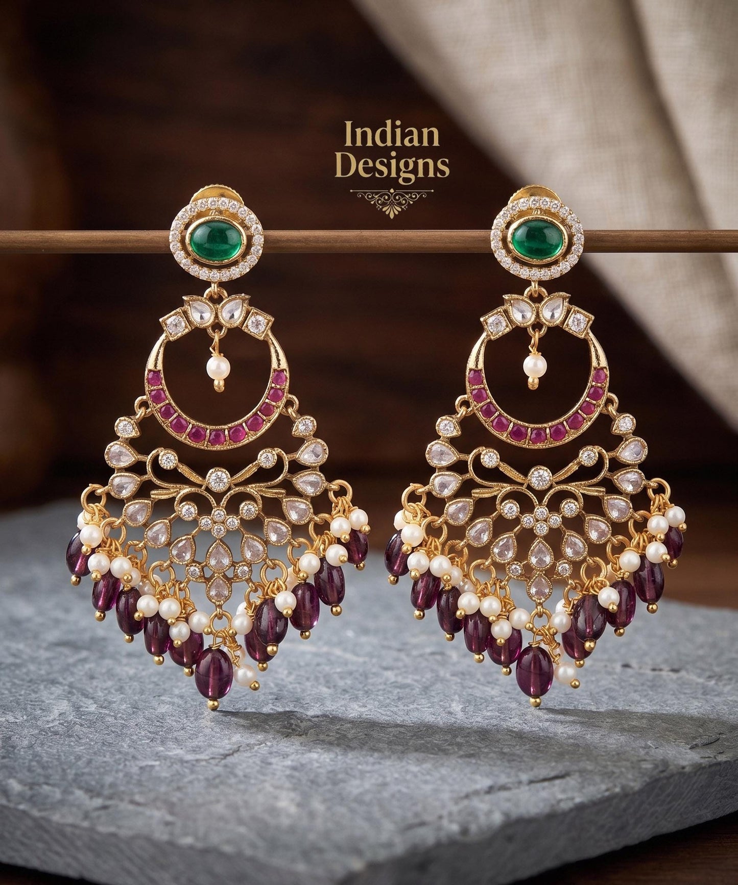 Antique Polki Chandbali Earrings| Pearl Drop Chaandbali| Statement Earrings|