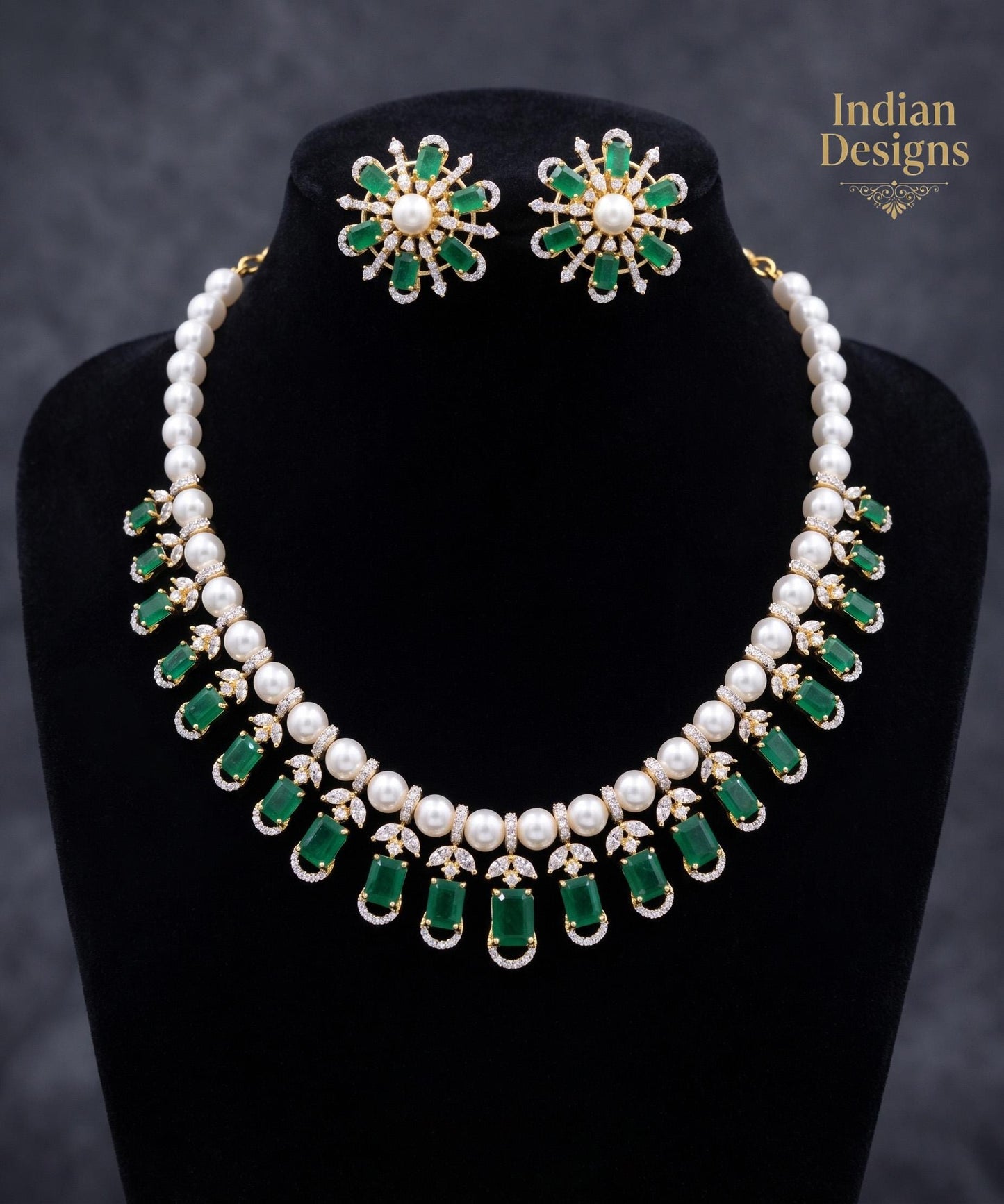 Indian Bridal Necklace and Earrings Set| Ruby Green Pearl Necklace Set| Choker Wedding Jewelry Set| Statement Party Necklace gift for her