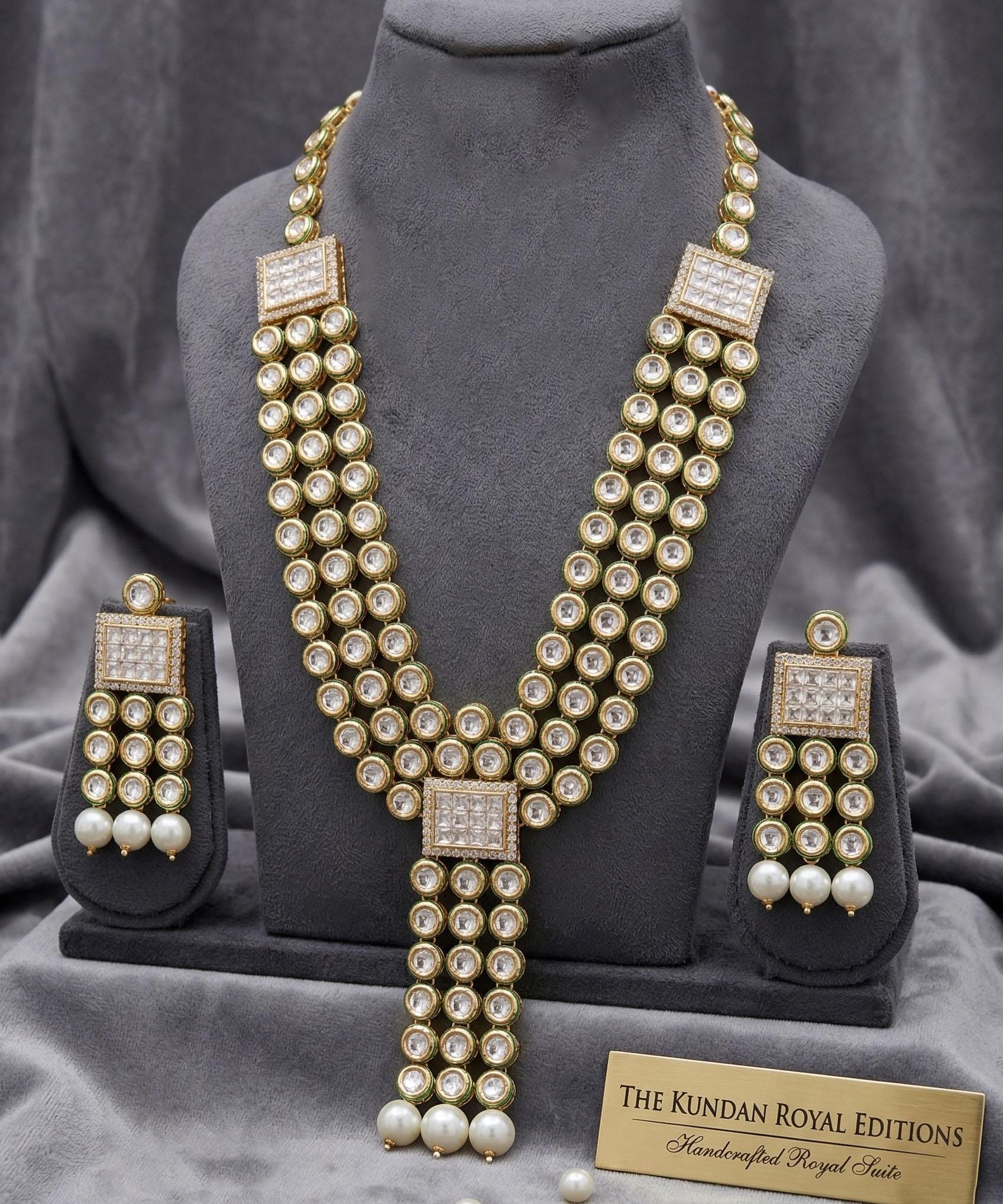 Kundan Meenakari Necklace Set with Earrings| 22k Gold Plated Rani Haar Long Necklace| Festive Wear Polki Jewelry Set for Desi Women USA