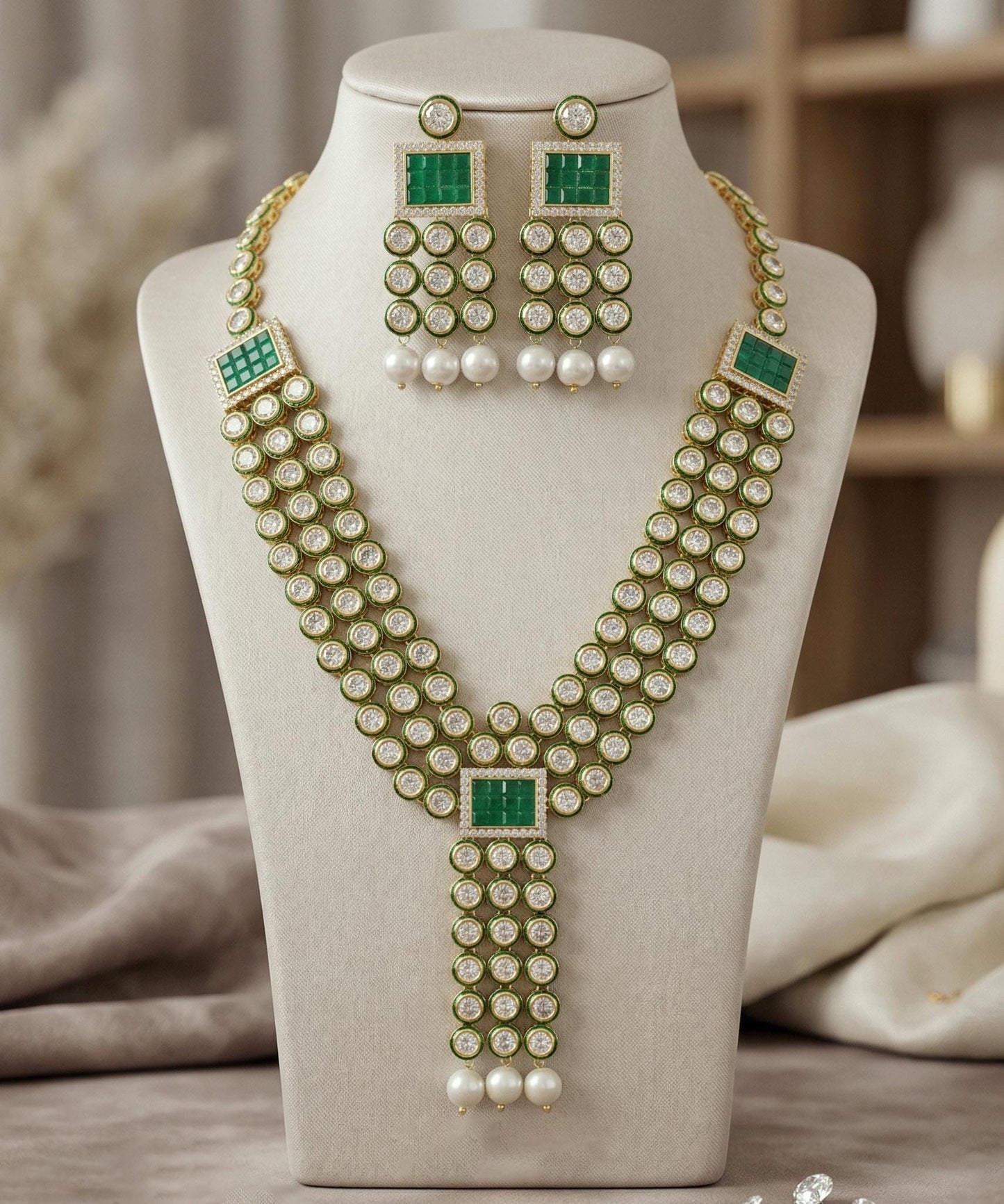 Kundan Meenakari Necklace Set with Earrings| 22k Gold Plated Rani Haar Long Necklace| Festive Wear Polki Jewelry Set for Desi Women USA